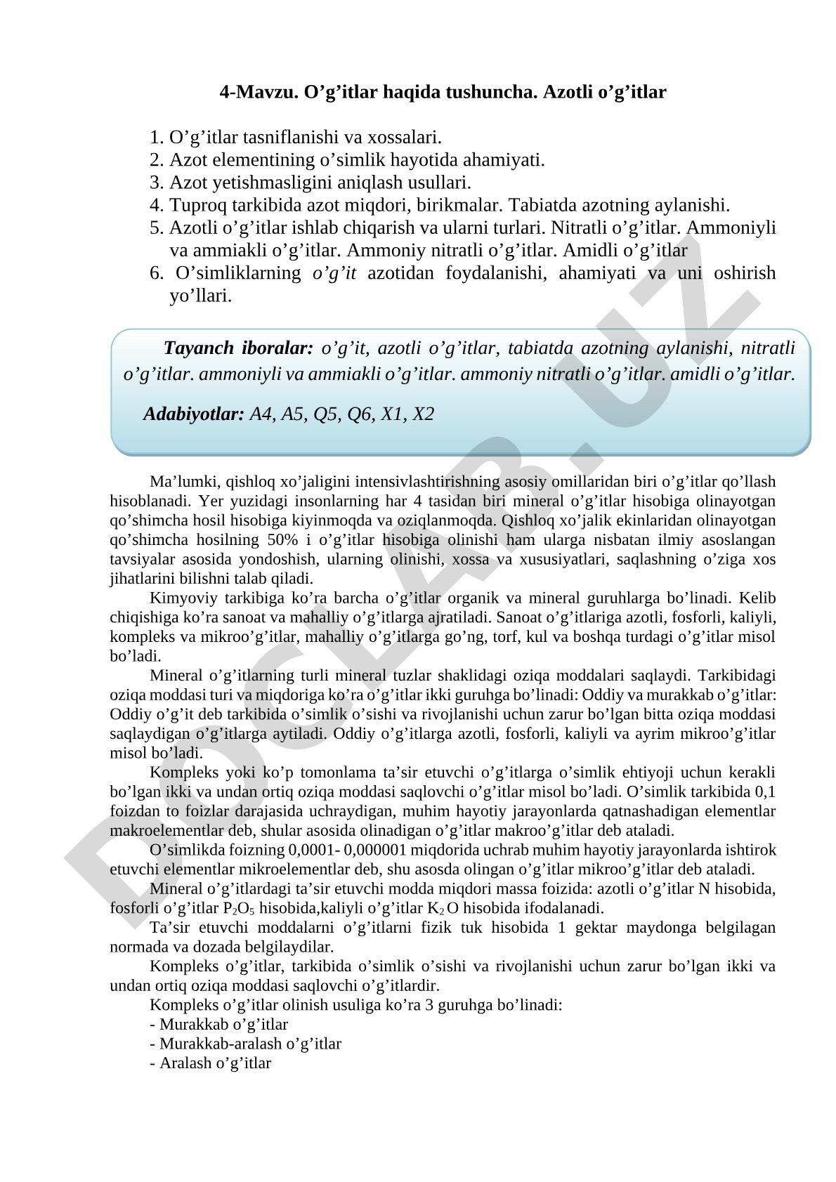O’g’itlar haqida tushuncha. Azotli o’g’itlar