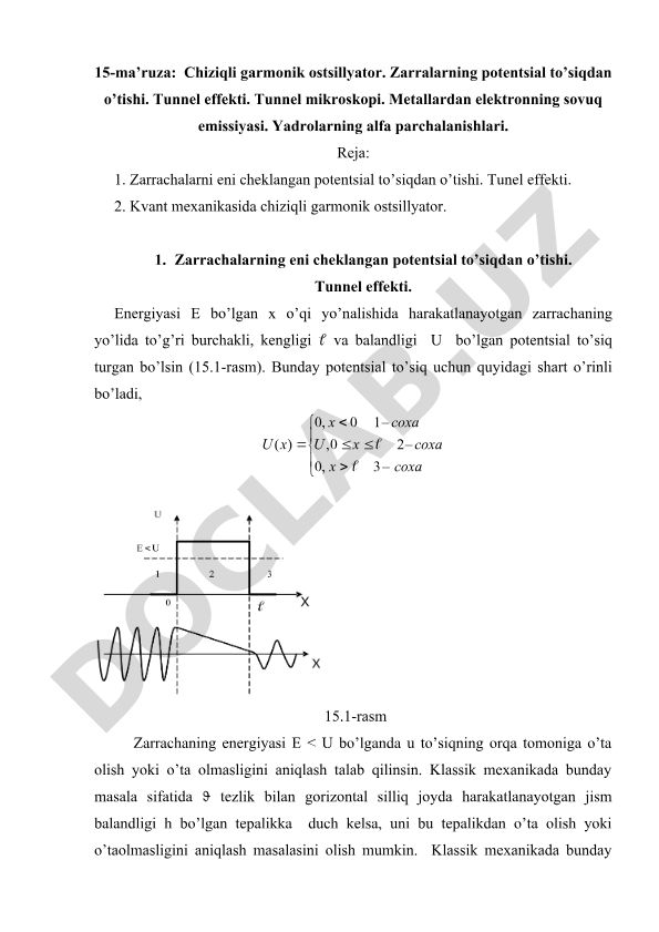 Chiziqli garmonik ostsillyator va tunnel effekti
