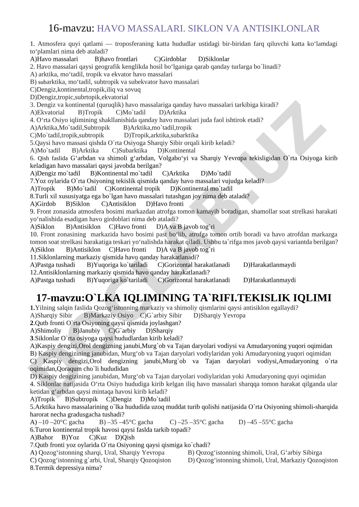 Havo massalari. Siklon va antisiklonlar