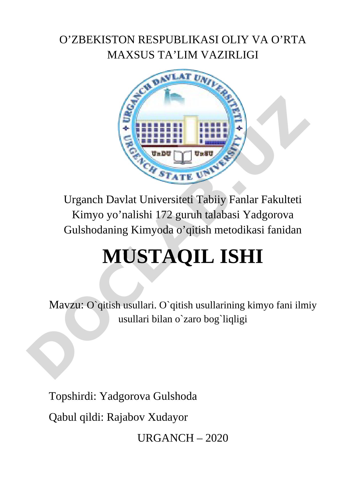 O'qitish usullari. O'qitish usullarining kimyo fani ilmiy usullari bilan o'zaro bog'liqligi