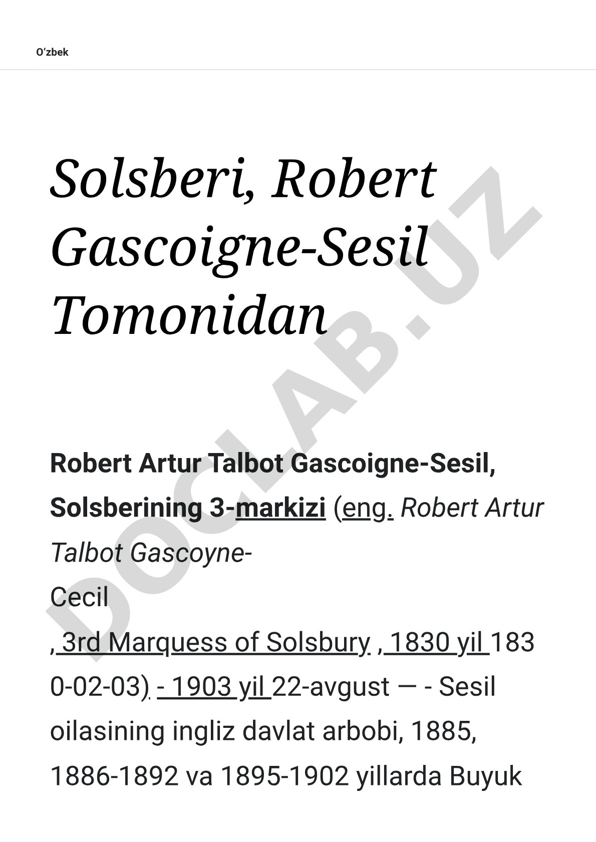 Robert Artur Talbot Gascoigne-Sesil, Solsberining 3-markizi