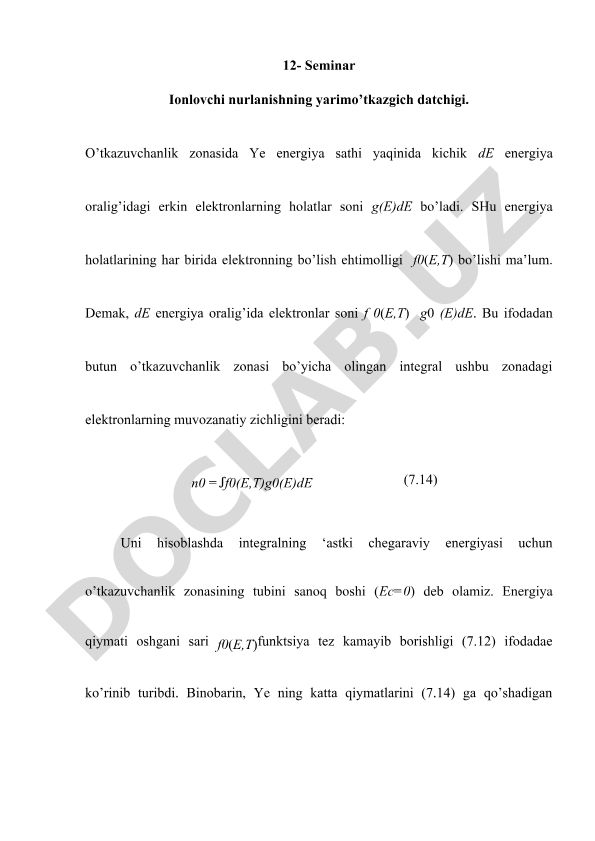 Yarimo'tkazgich datchiklarida ionlovchi nurlanish va elektron zichligi