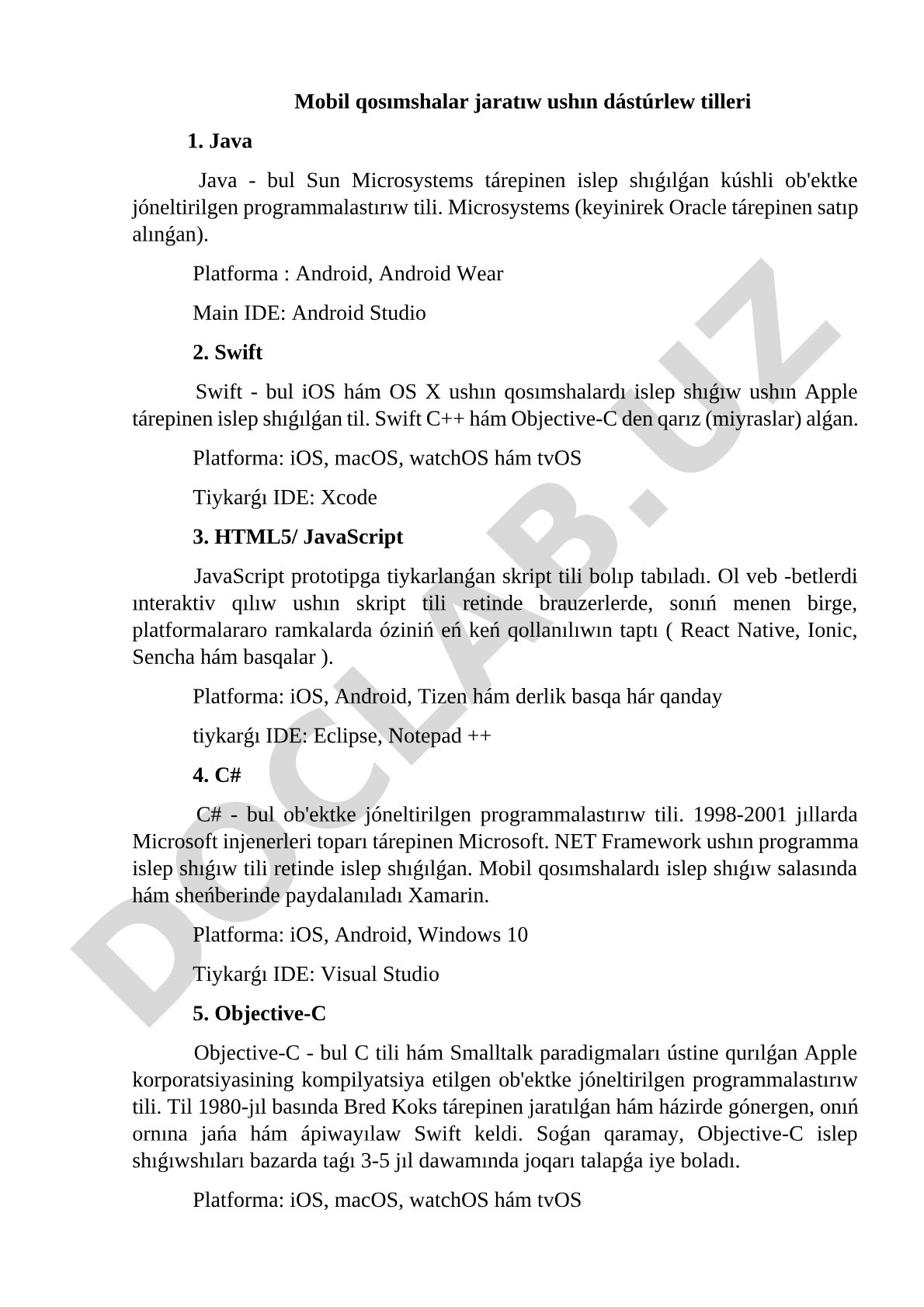 Mobil qosımshalar jaratıw ushın dástúrlew tilleri