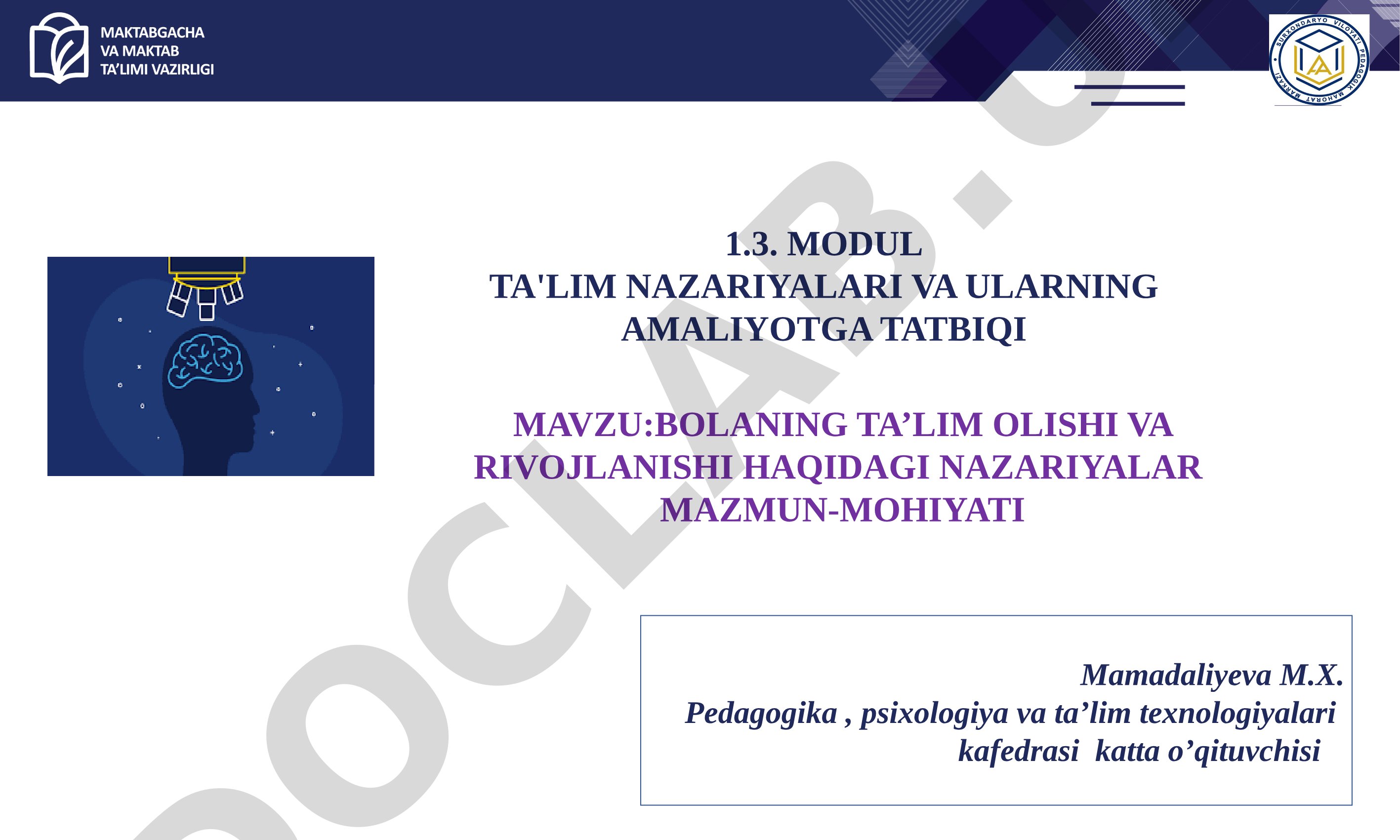 Bolaning ta’lim olishi va rivojlanishi haqidagi nazariyalar mazmun-mohiyati