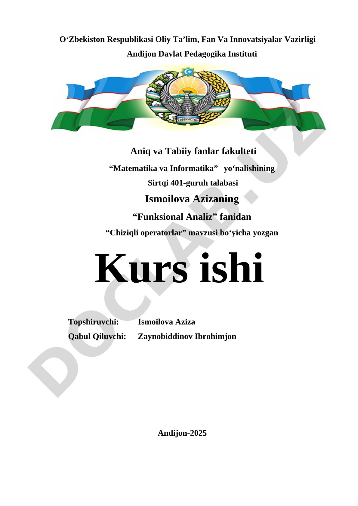 Funksional analizda chiziqli operatorlar nazariyasi va xossalari