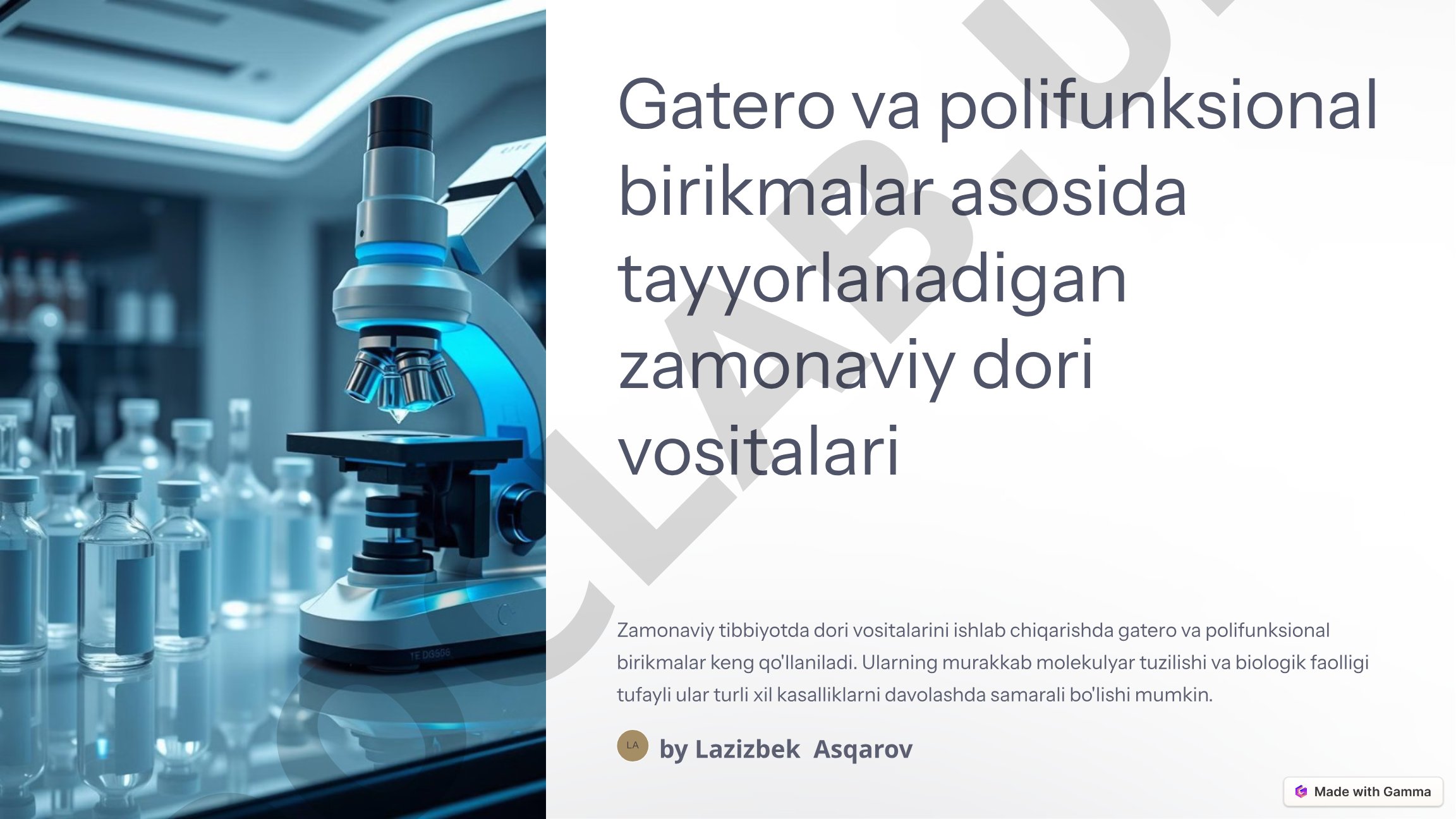 Gatero va polifunksional birikmalar asosida tayyorlanadigan zamonaviy dori vositalari