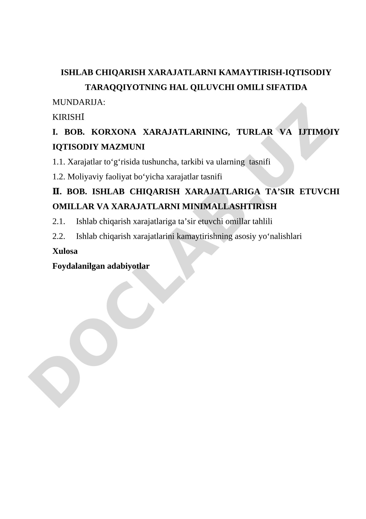 Ishlab chiqarish xarajatlarni kamaytirish-iqtisodiy taraqqiyotning hal qiluvchi omili sifatida