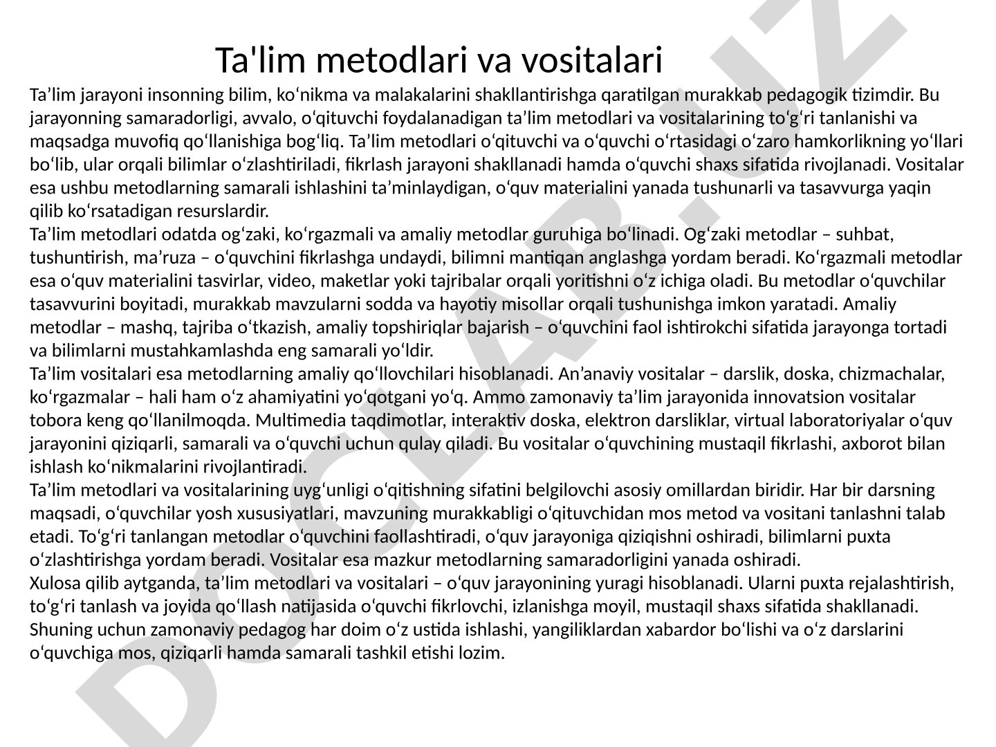 Ta'lim metodlari va vositalari
