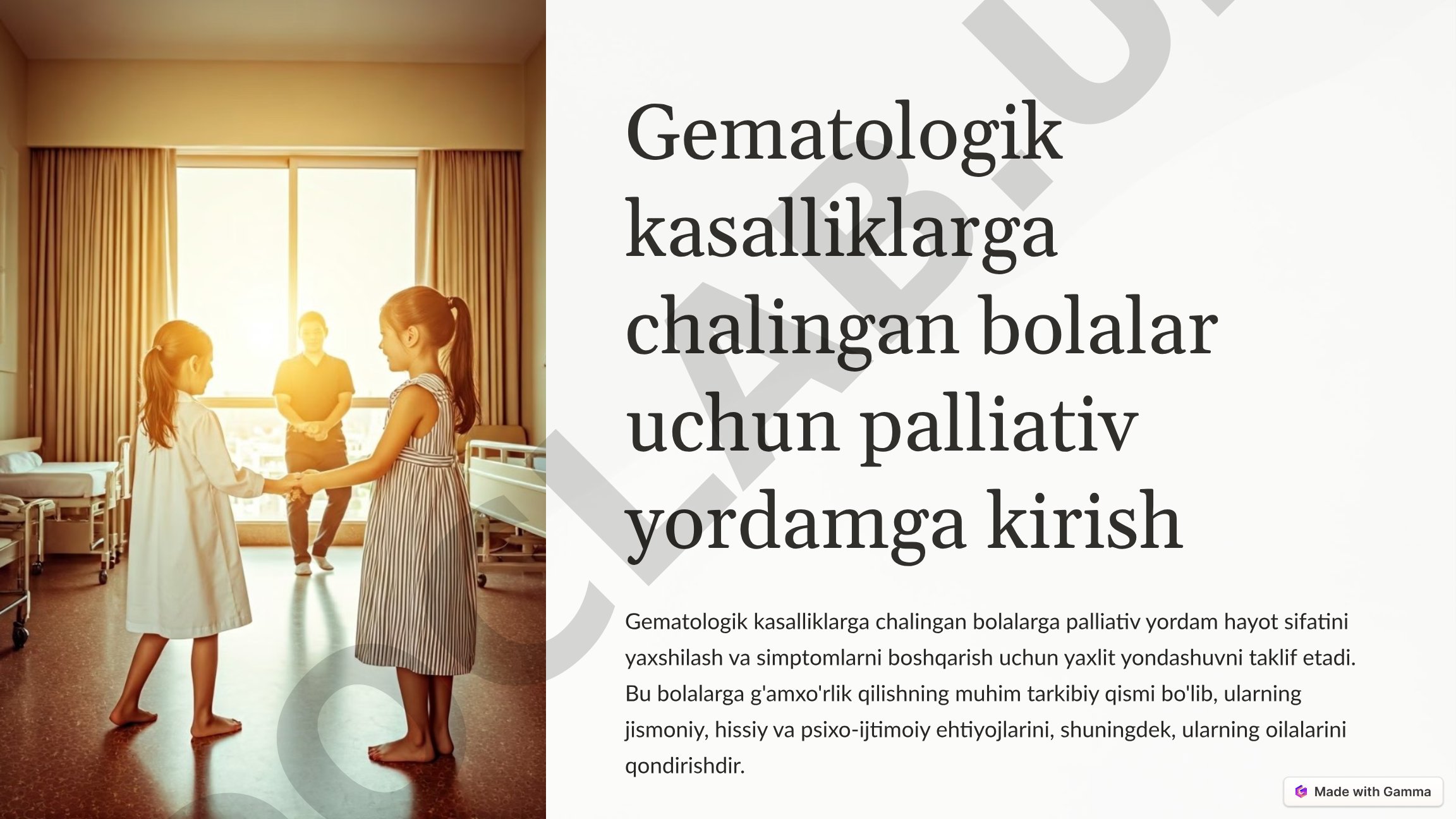 Gematologik kasalliklarga chalingan bolalar uchun palliativ yordamga kirish