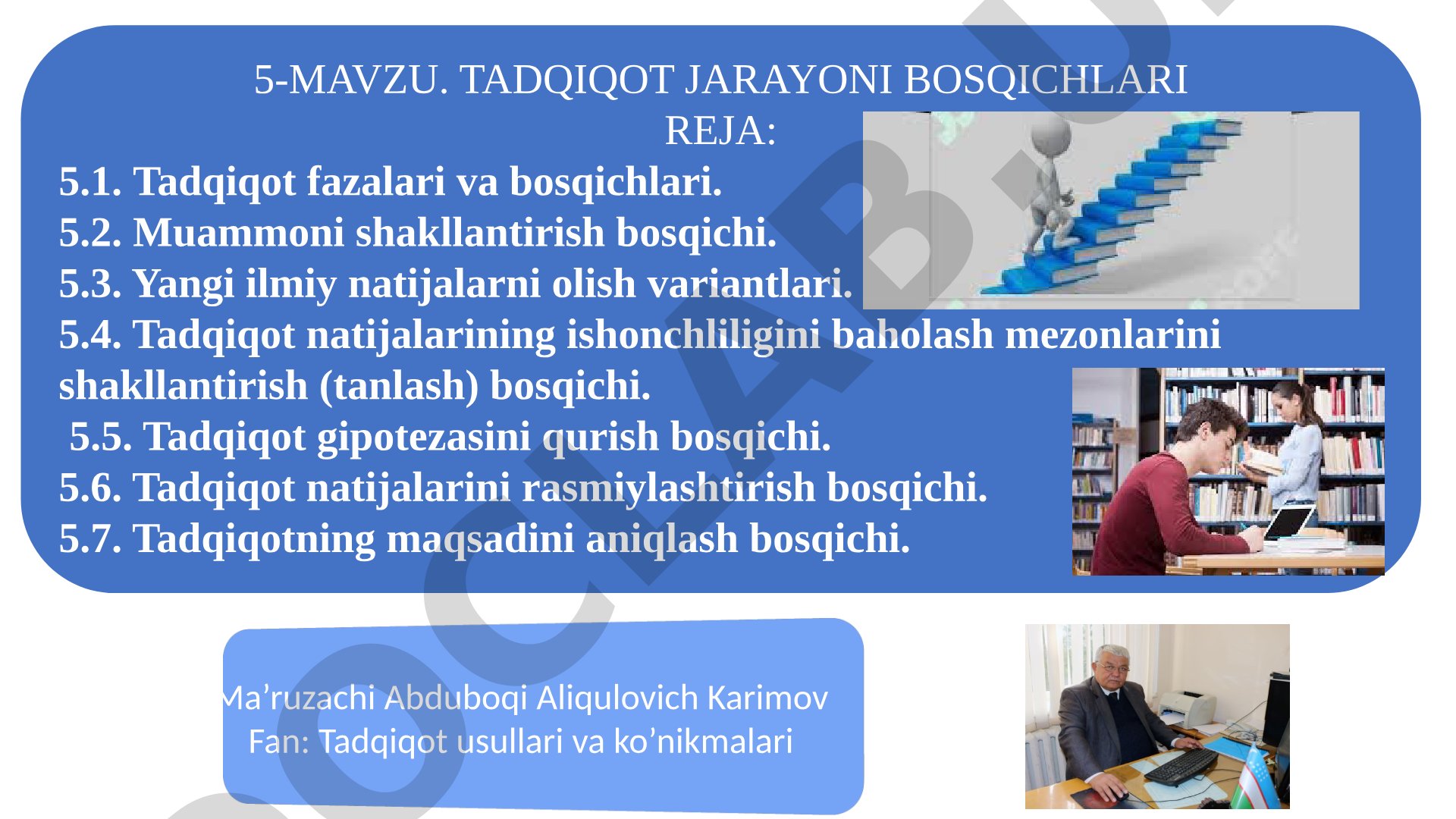 Tadqiqot jarayoni bosqichlari