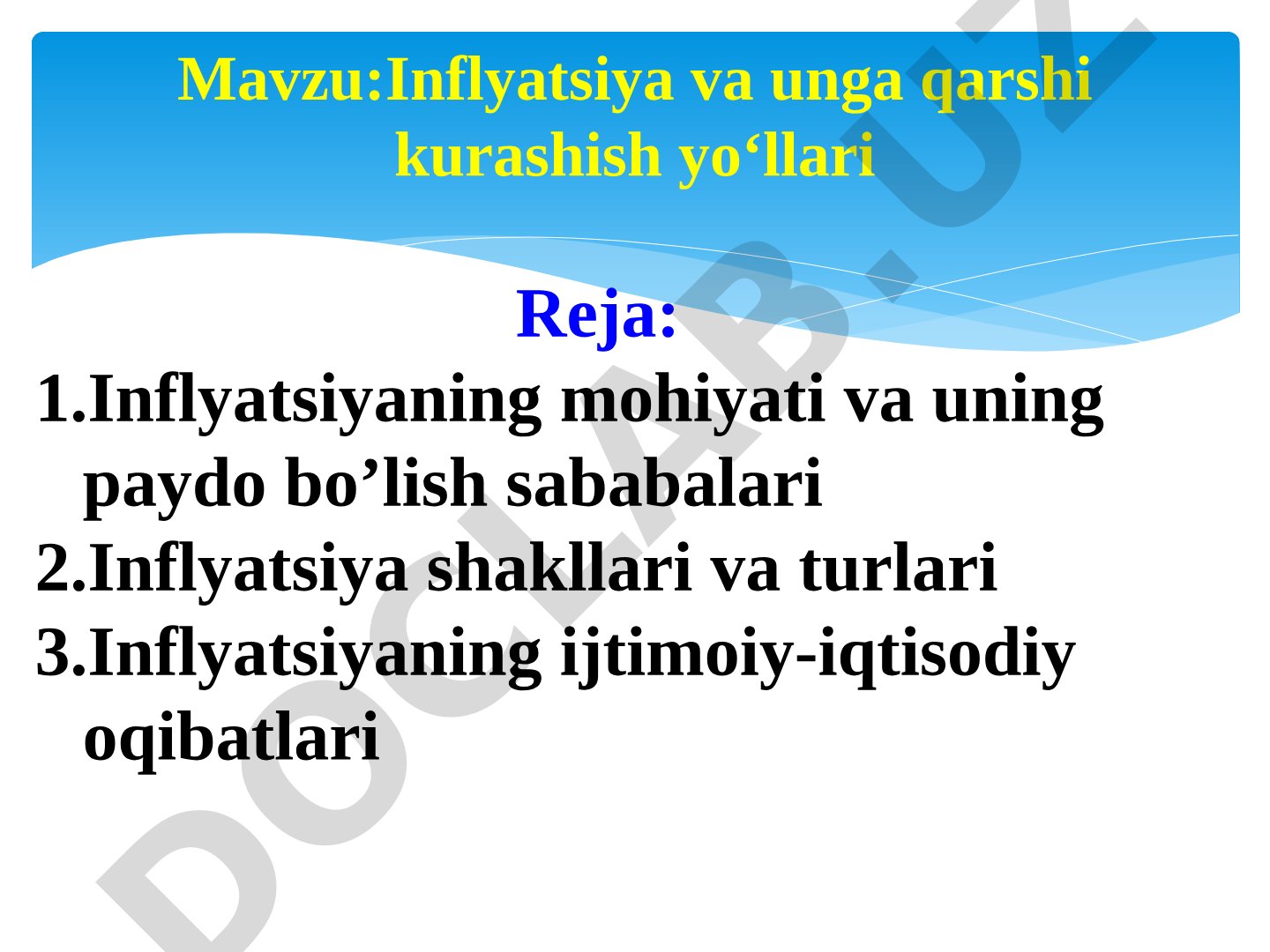 Inflyatsiya va unga qarshi kurashish yo‘llari