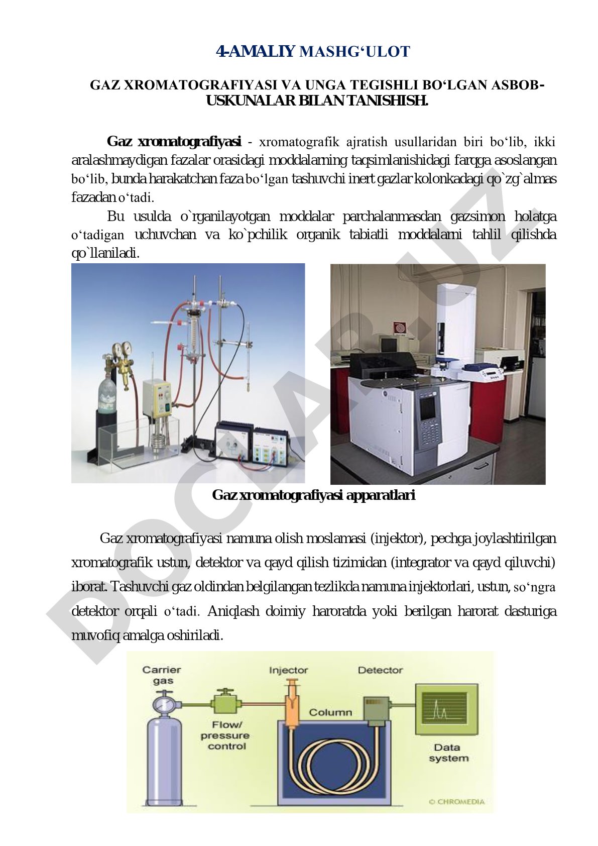 4-amaliy mashg‘ulot gaz xromatografiyasi va unga tegishli bo‘lgan asbob- uskunalar bilan tanishish.