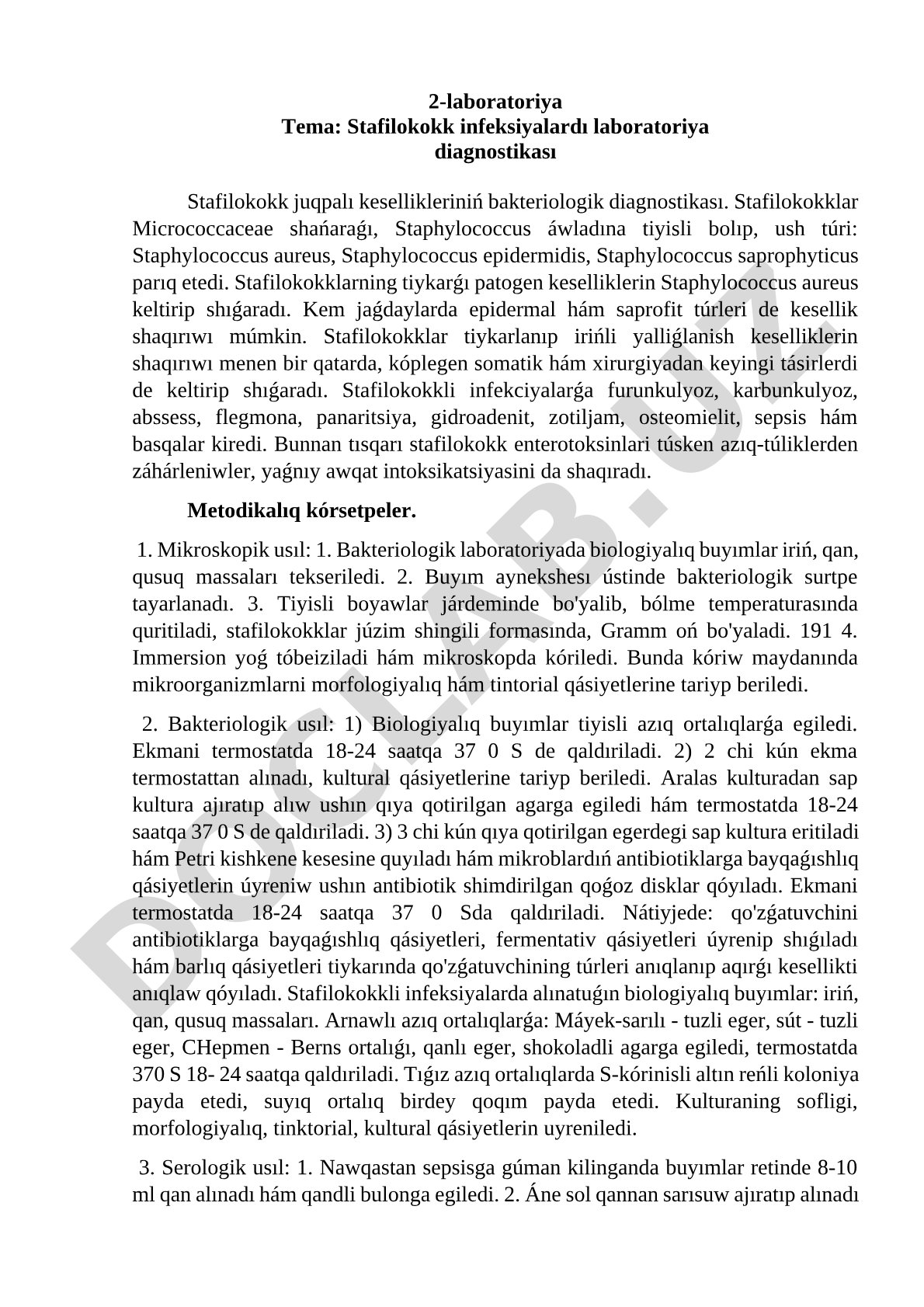 Stafilokokk infeksiyalardı laboratoriya diagnostikası