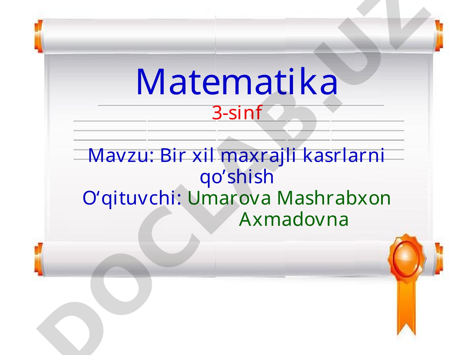 Bir xil maxrajli kasrlarni qo'shish