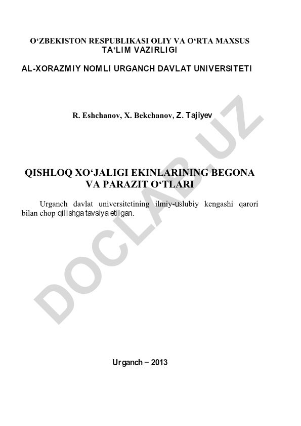 Qishloq xo'jaligi ekinlarining begona va parazit o'tlari