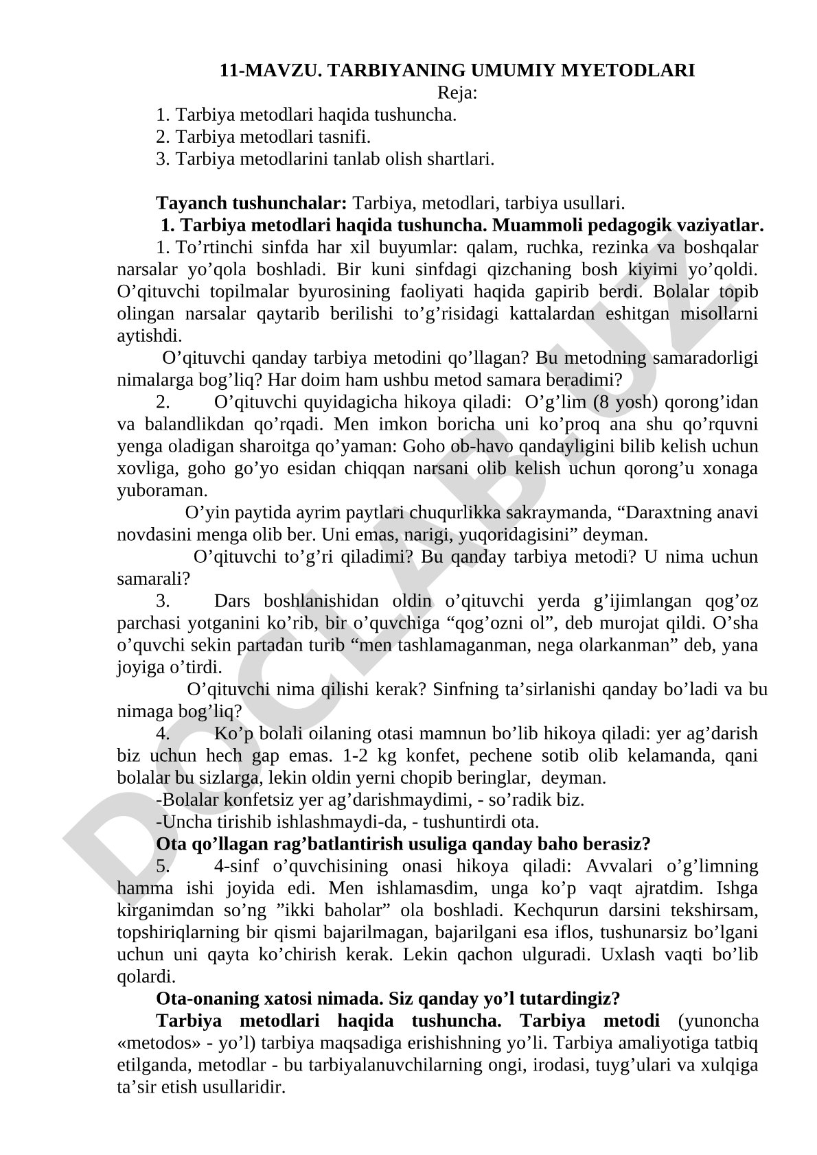TARBIYANING UMUMIY MYETODLARI