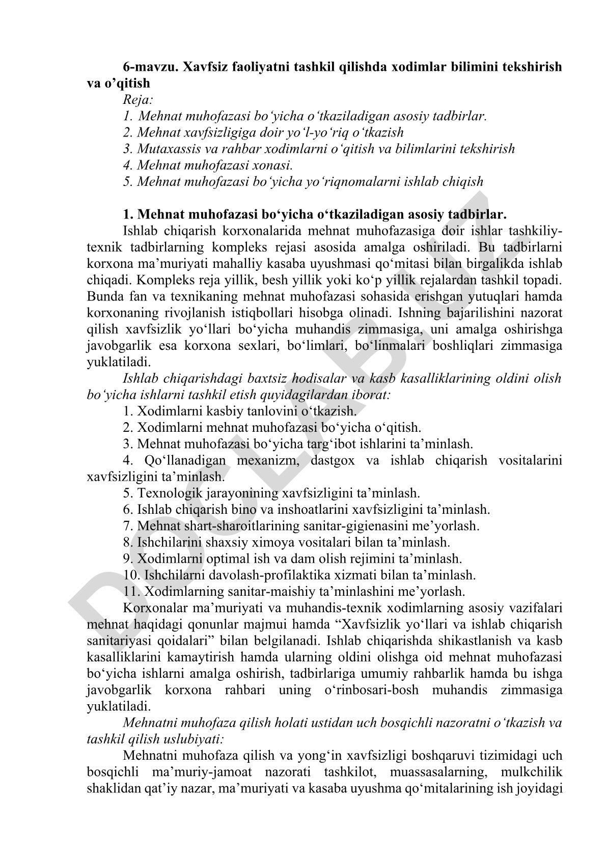 Xavfsiz faoliyatni tashkil qilishda xodimlar bilimini tekshirish va o'qitish