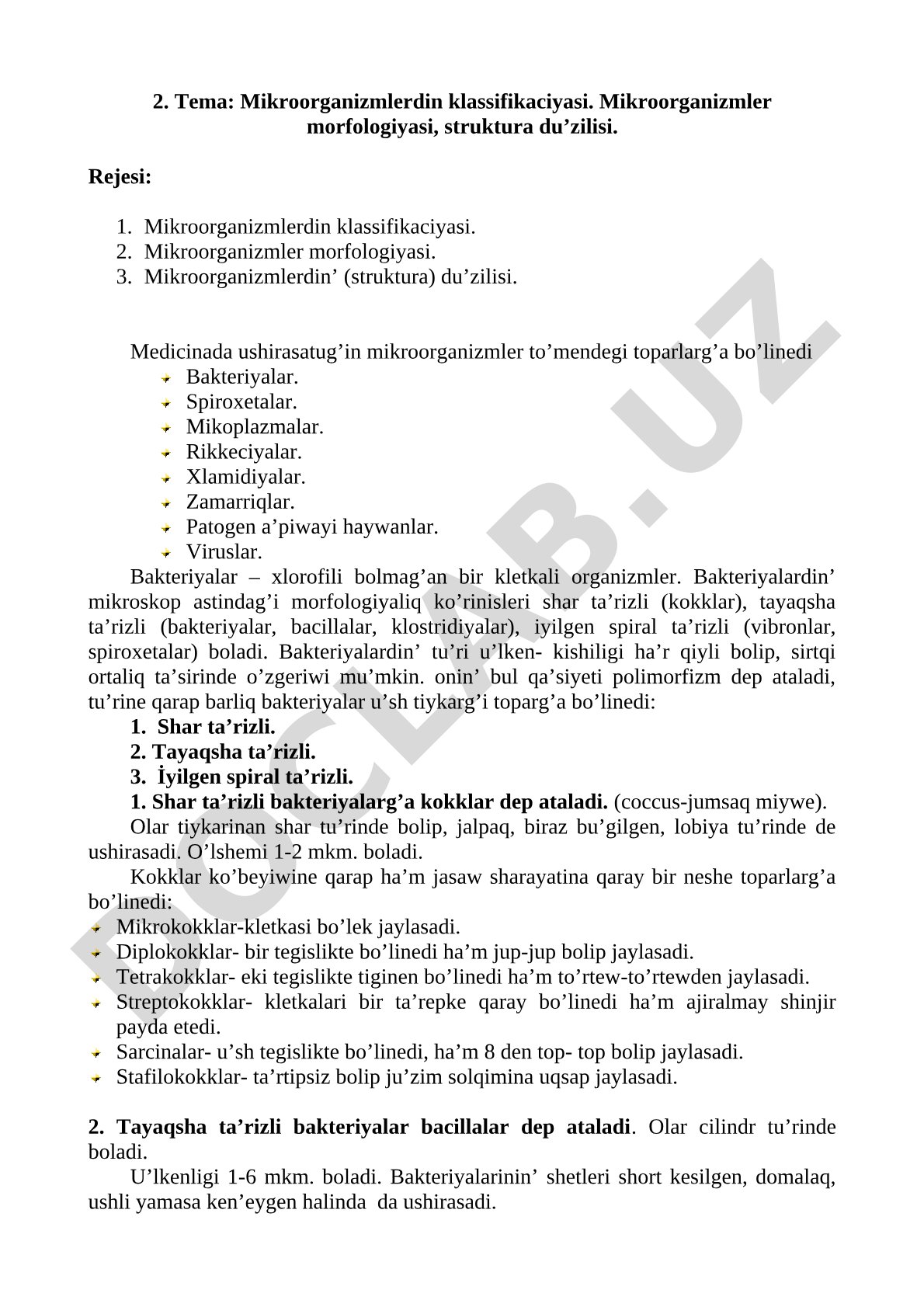 Mikroorganizmlerdin klassifikaciyasi, morfologiyasi va struktura du’zilisi