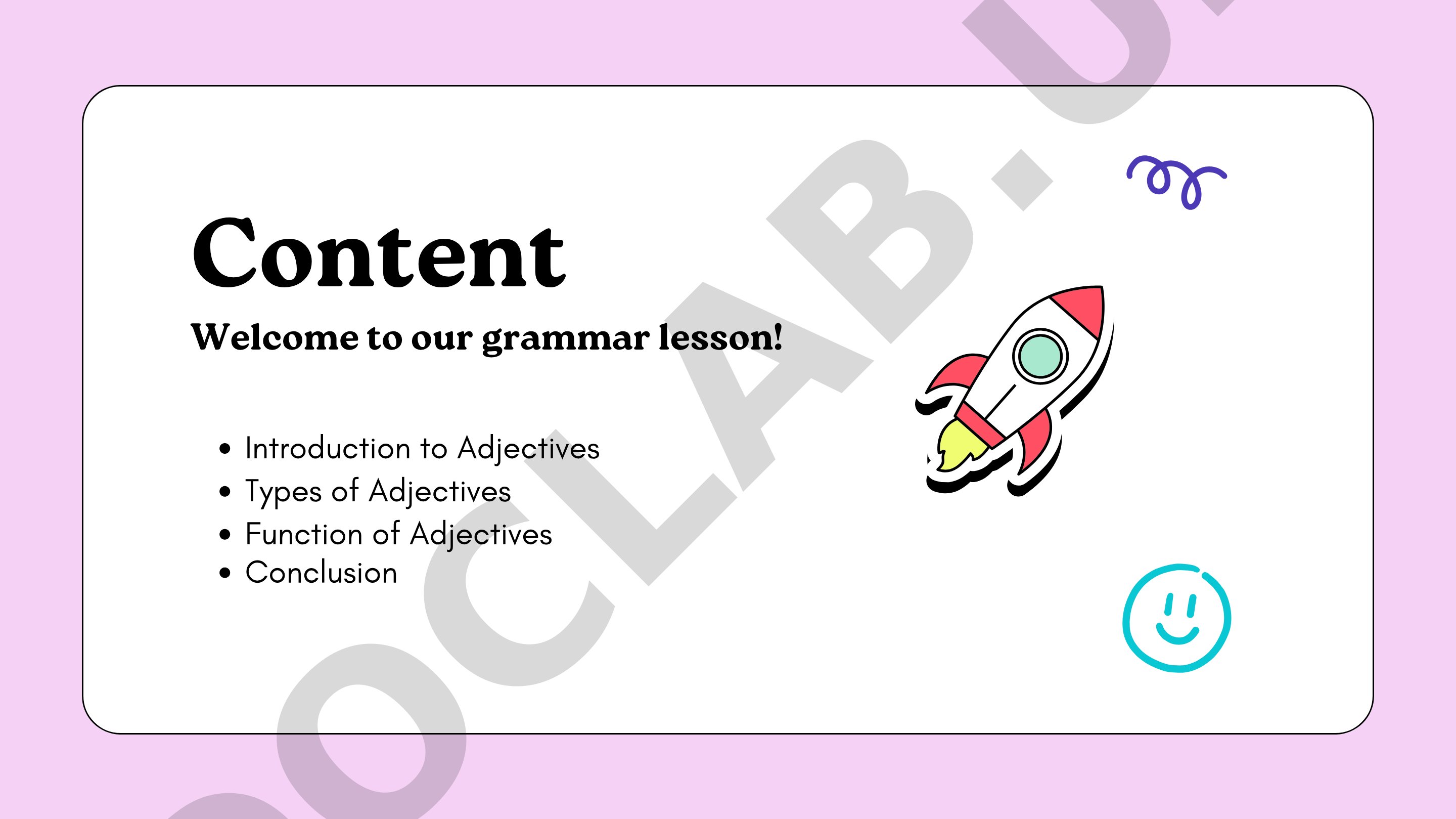 Grammar lesson about types and functions of adjectives with examples