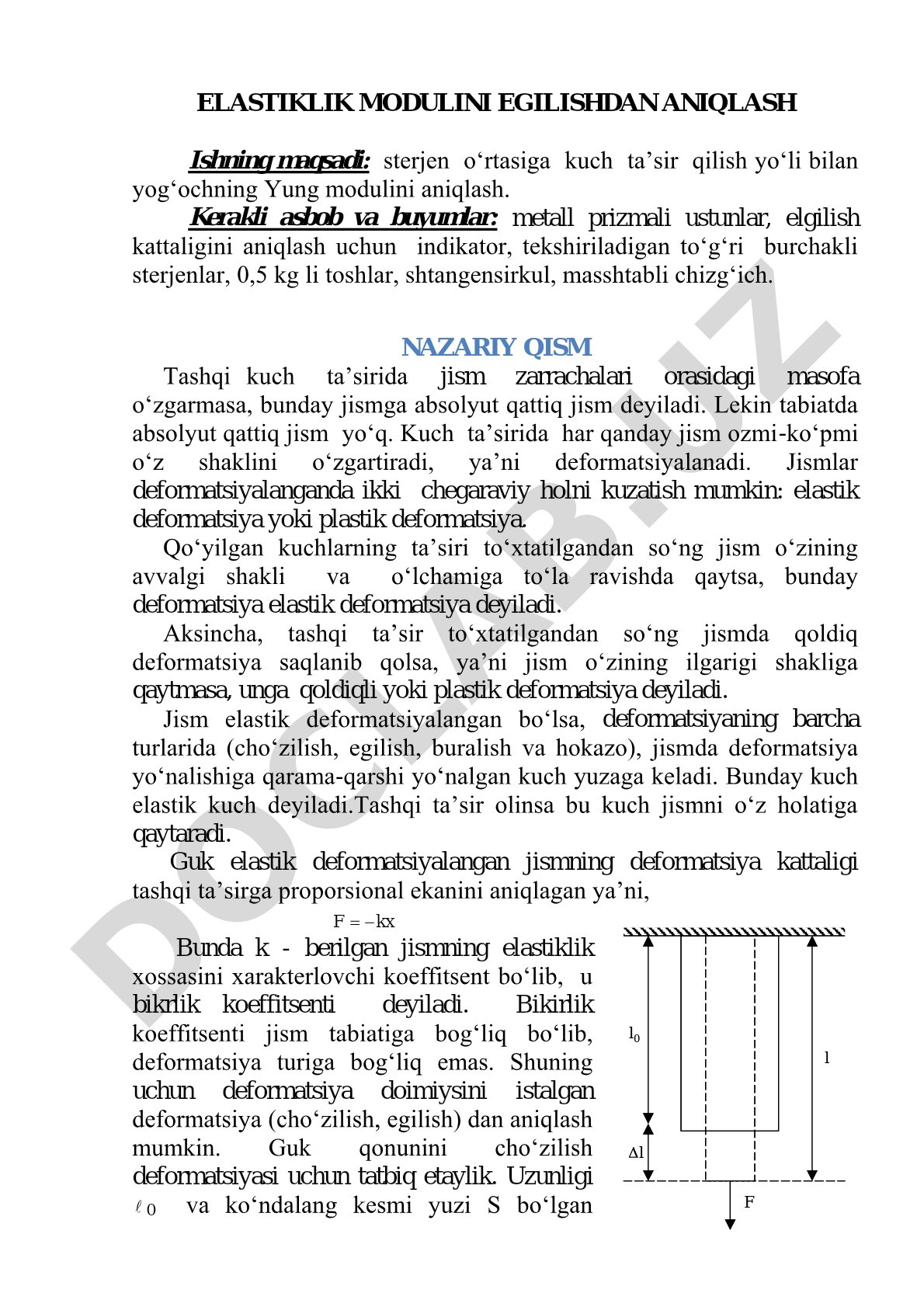 Elastiklik modulini egilishdan aniqlash
