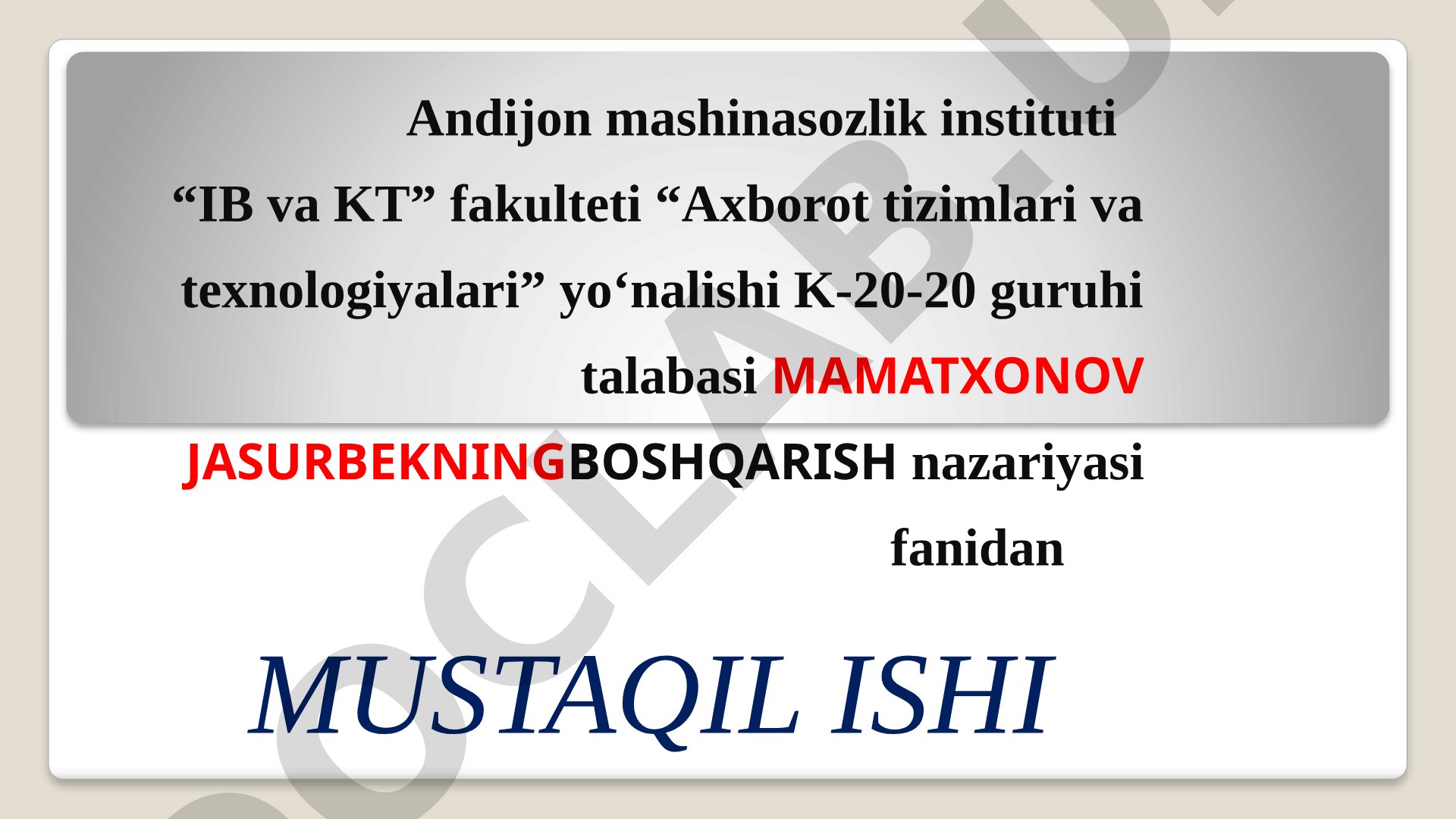 AVTOMATIK BOSHQARISH TIZIMI DINAMIKASINING TENGLAMALARI