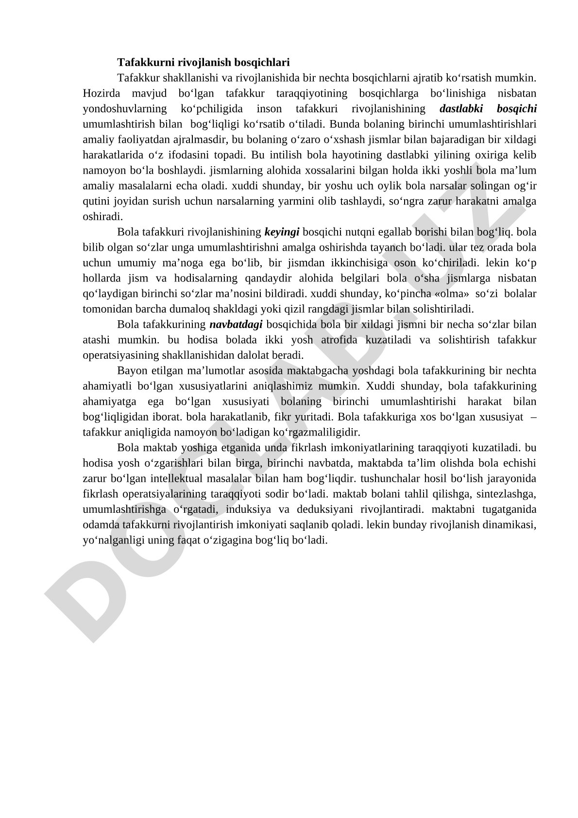 Tafakkurni rivojlanish bosqichlari
