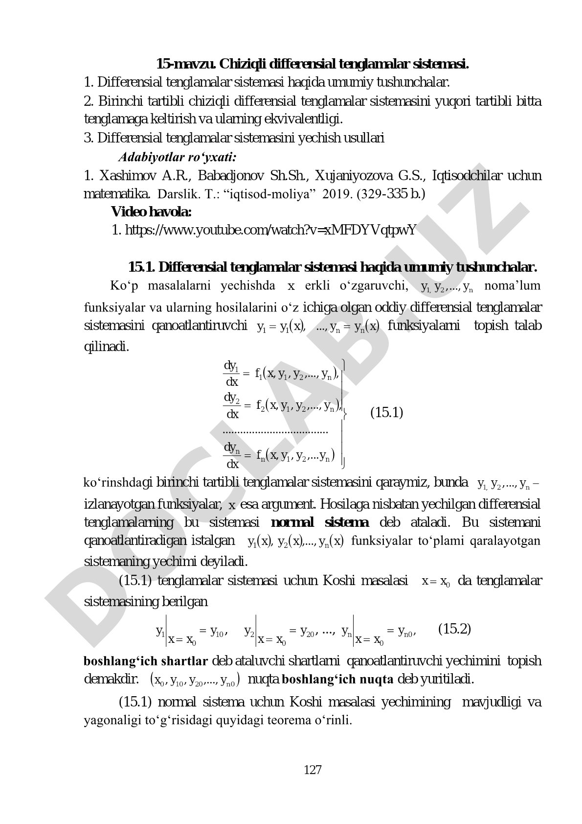 Chiziqli differensial tenglamalar sistemasi
