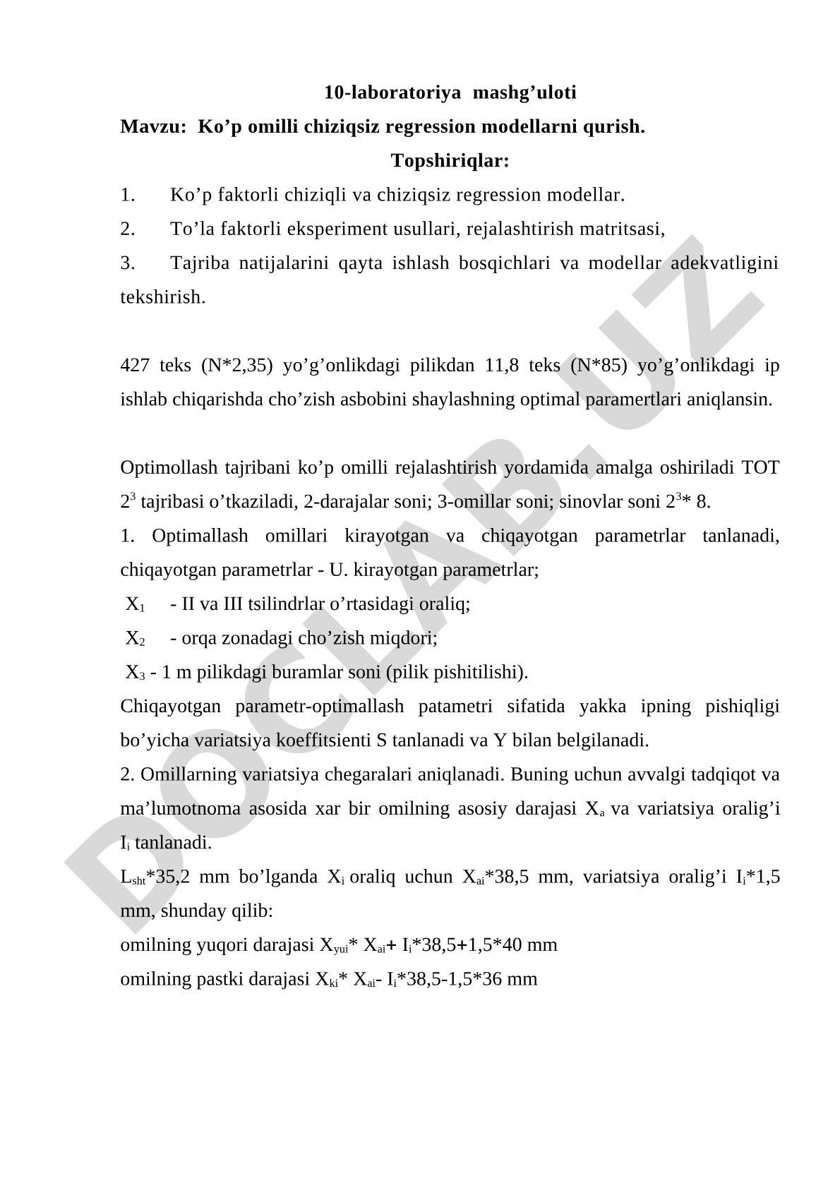 Ko'p omilli chiziqsiz regression modellarni qurish