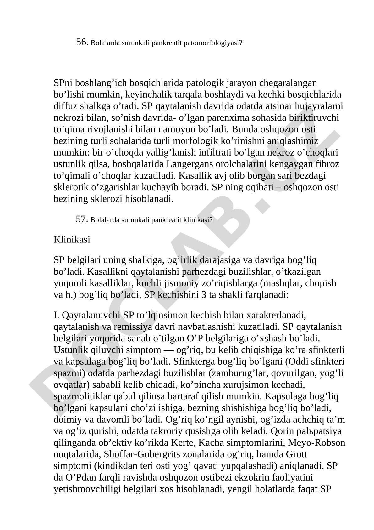 Bolalarda surunkali pankreatit patomorfologiyasi va klinikasi
