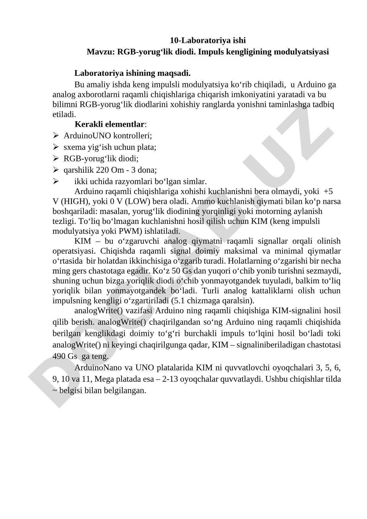 RGB-yorug‘lik diodi. Impuls kengligining modulyatsiyasi