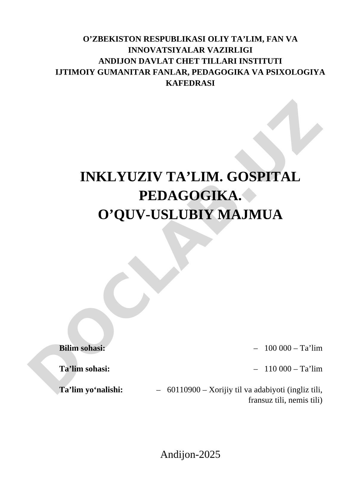 Inklyuziv ta'lim. Gospital pedagogika