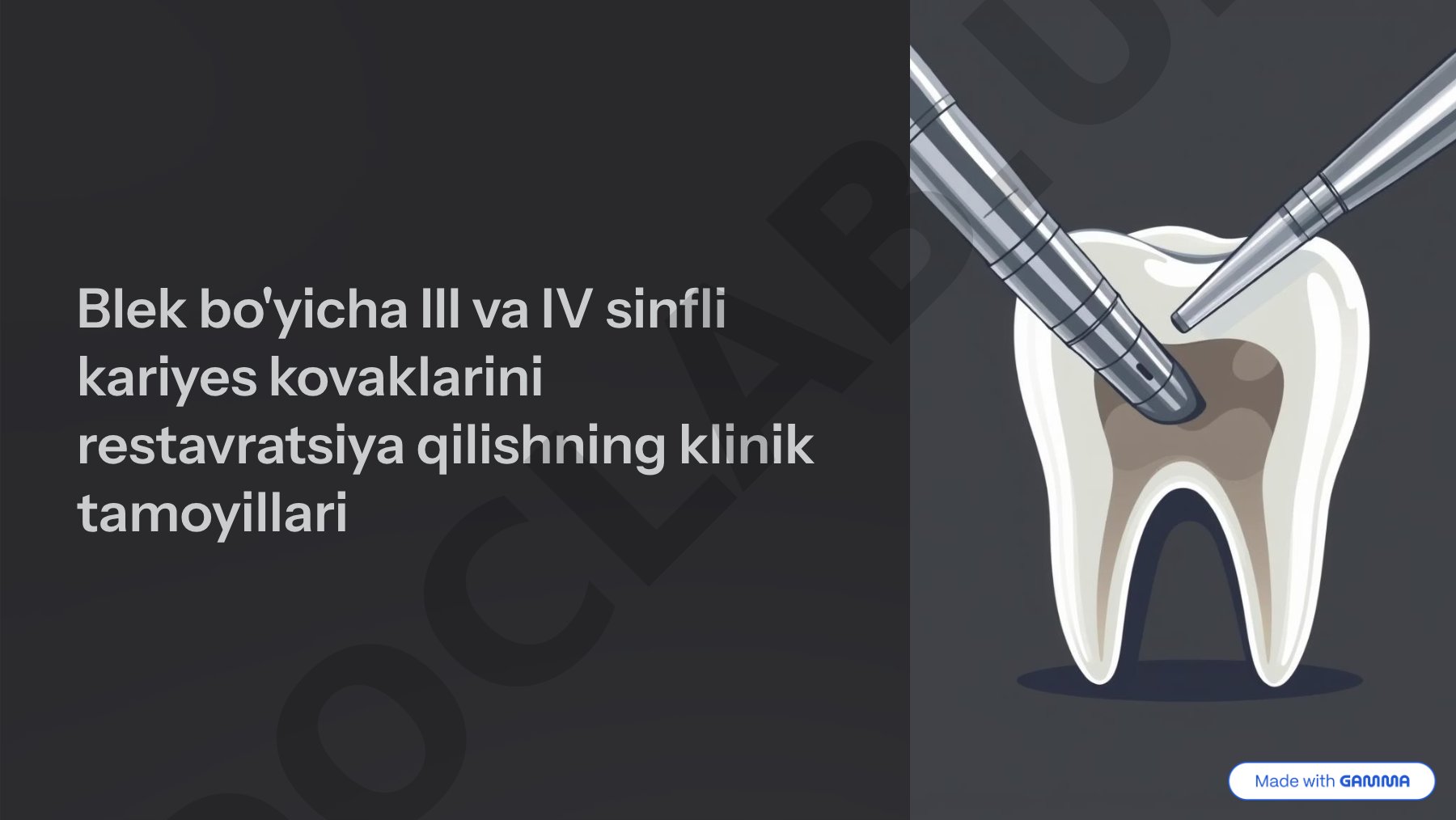Blek bo'yicha III va IV sinfli kariyes kovaklarini restavratsiya qilishning klinik tamoyillari