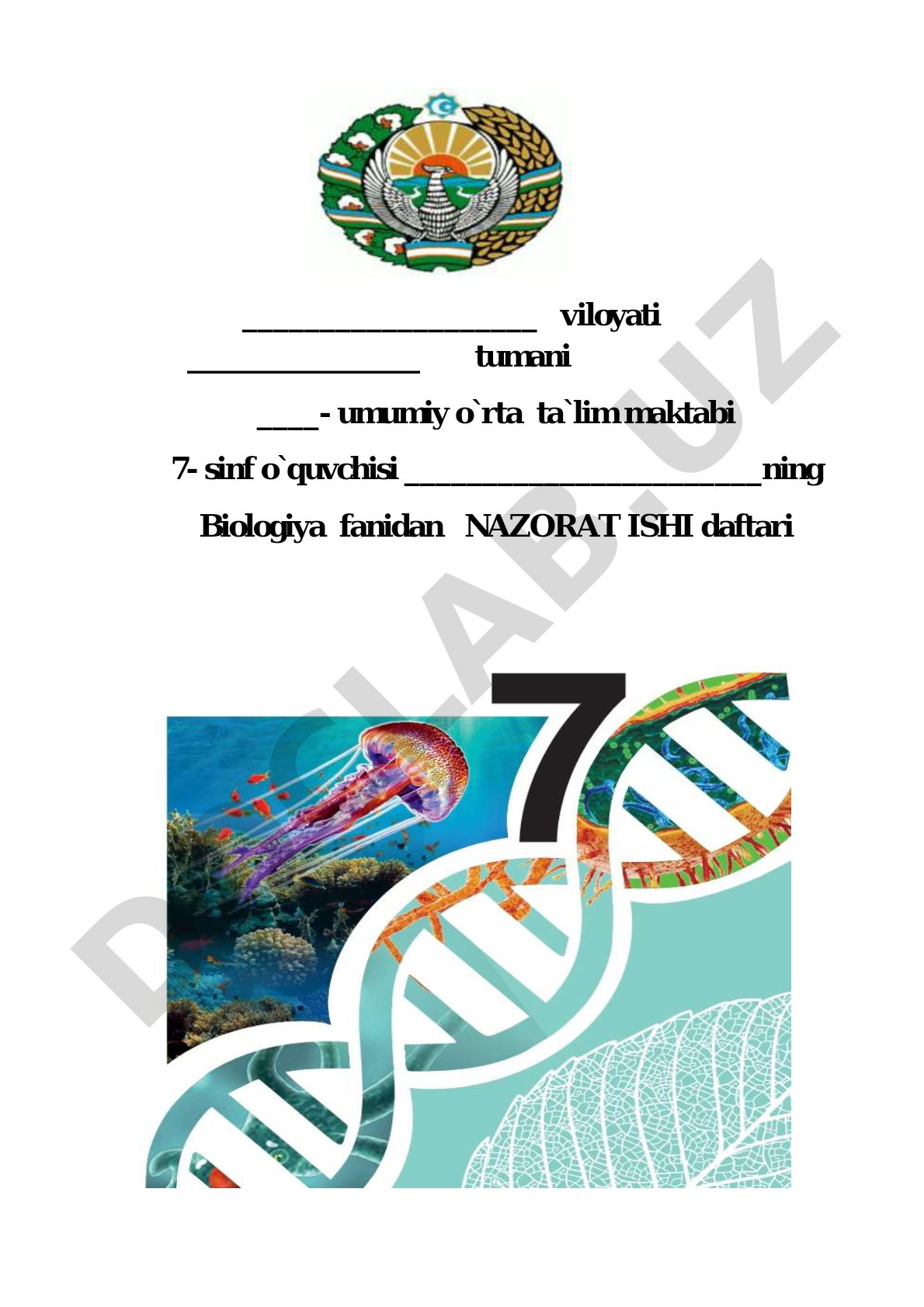 Biologiya fanidan nazorat ishi daftari