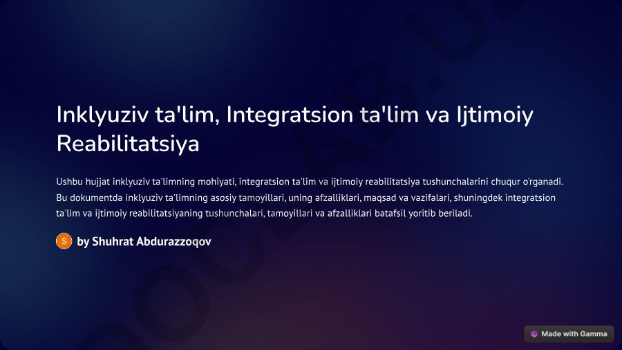 Inklyuziv ta'lim, integratsion ta'lim va ijtimoiy reabilitatsiya