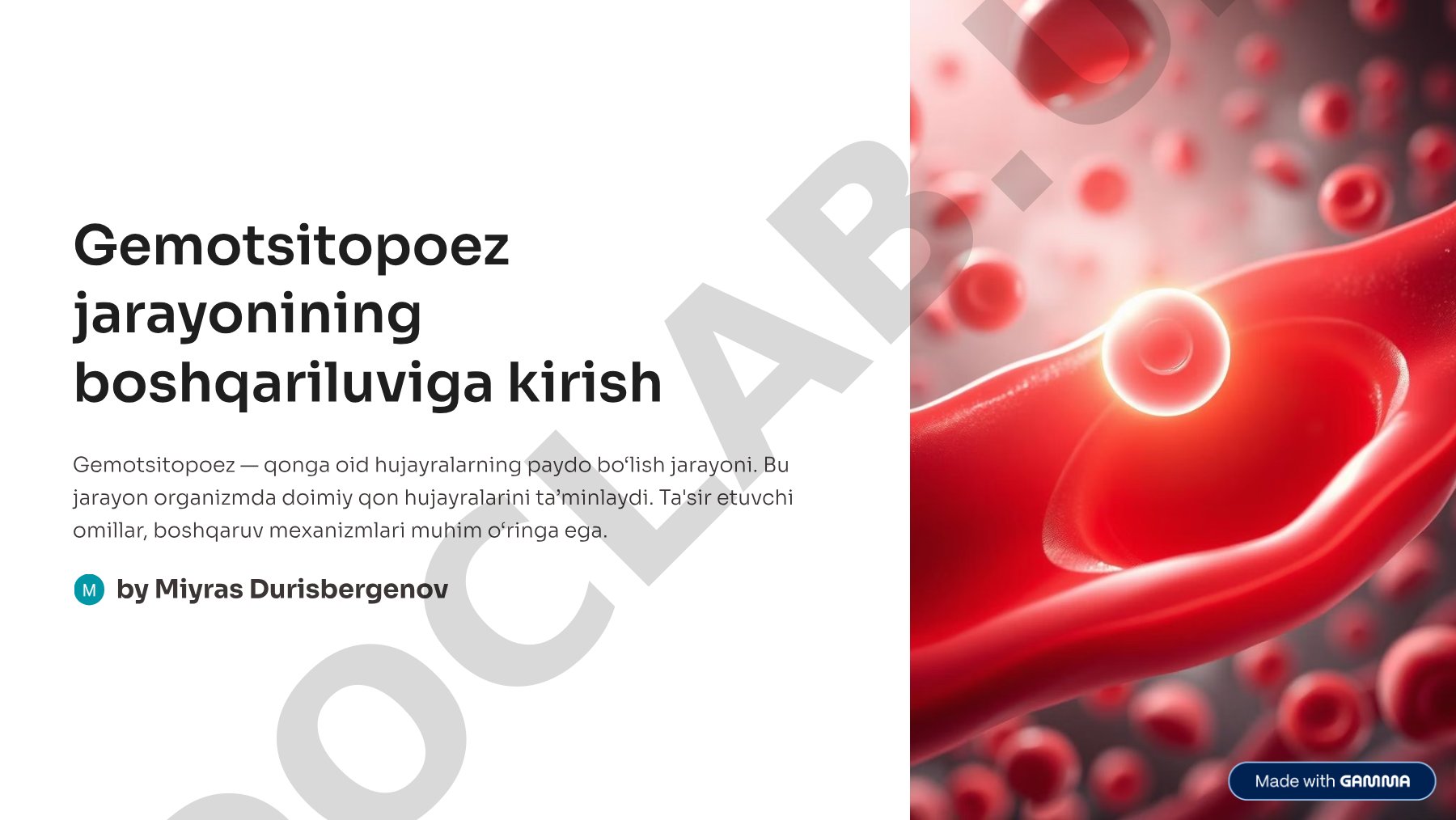 Gemotsitopoez jarayonining boshqariluviga kirish