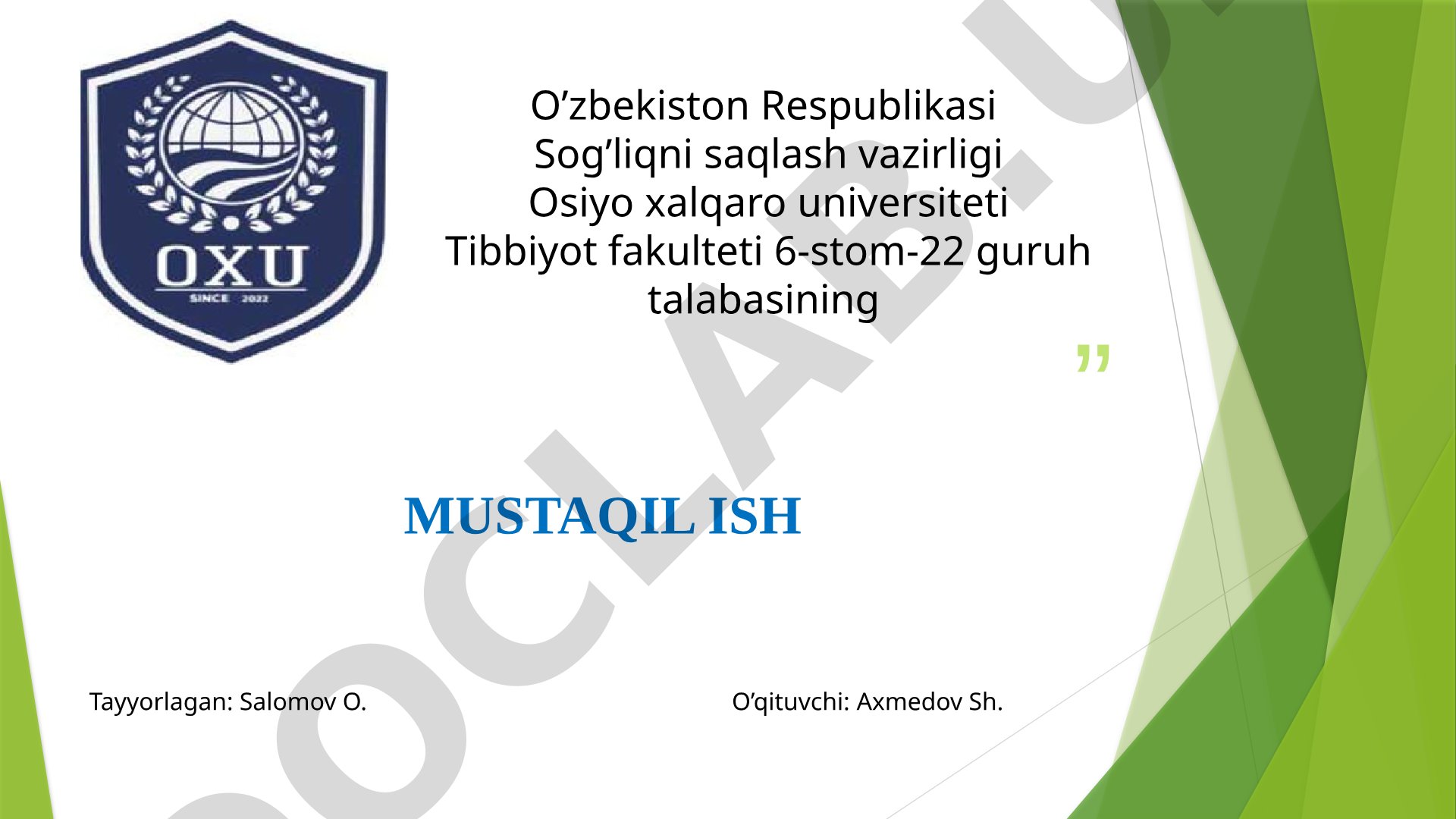 Gipotenziv dori vositalari haqida tushuncha, qon bosimini tushirishdagi ahamiyati va