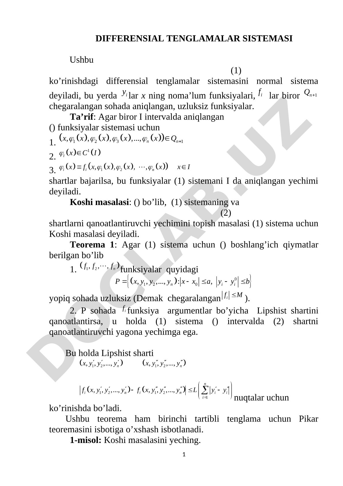 Differensial tenglamalar sistemasi