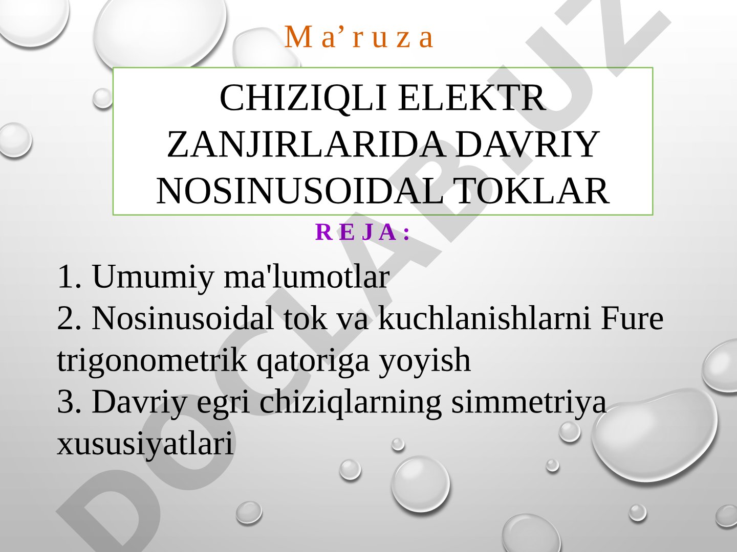Chiziqli elektr zanjirlarida davriy nosinusoidal toklar