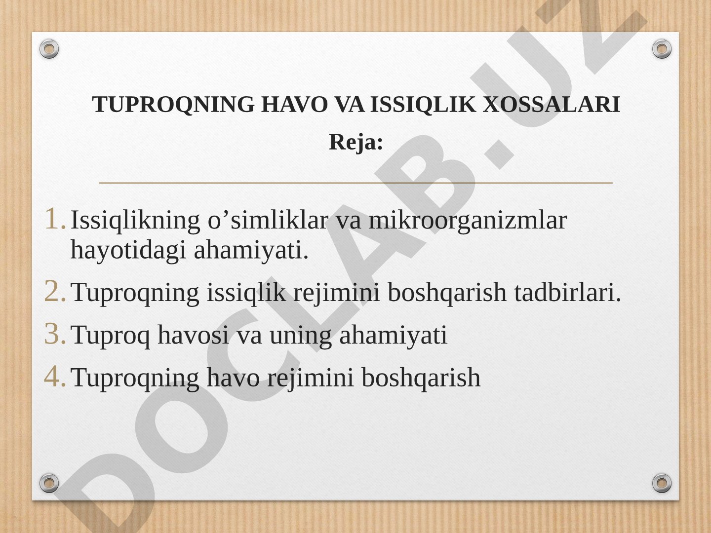 Tuproqning havo va issiqlik xossalari