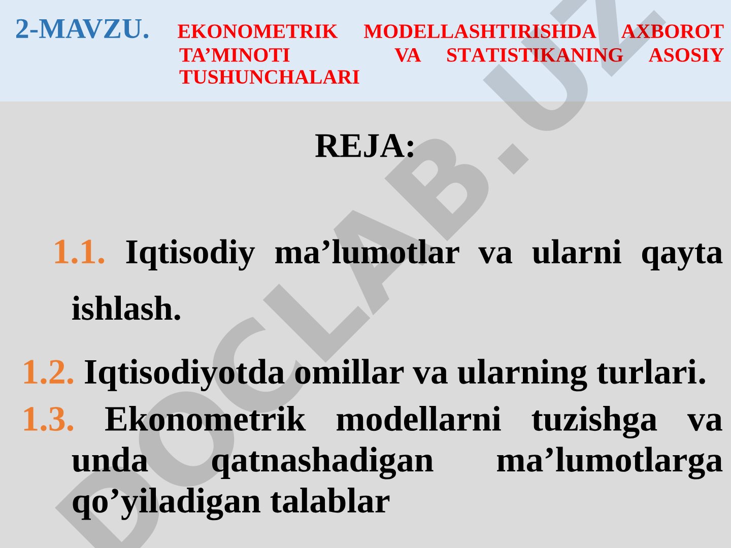 Ekonometrik modellashtirishda axborot ta'minoti va statistikaning asosiy tushunchalari