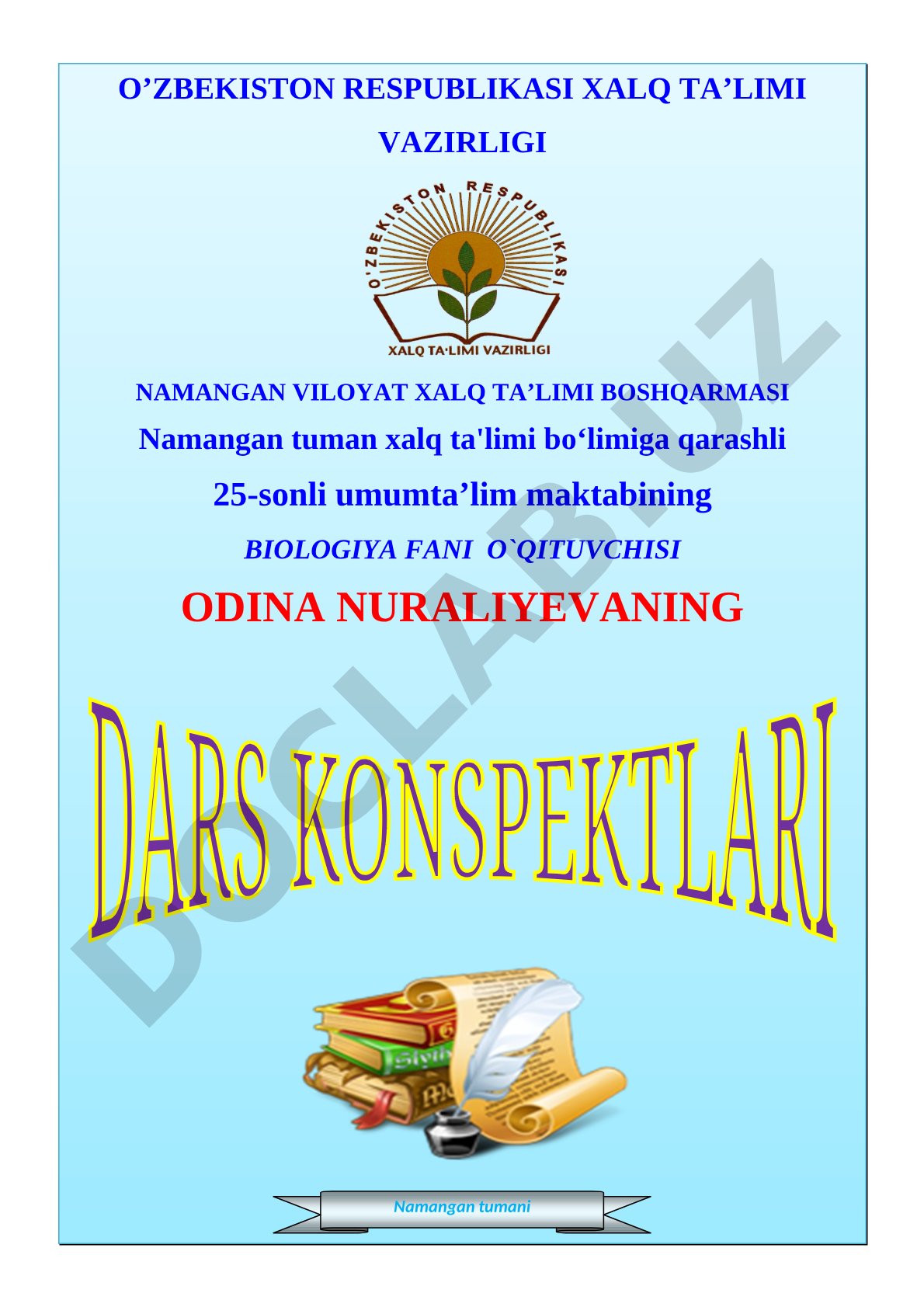 Biologiya va boshlang'ich sinf o'qituvchilarining yillik ish rejasi