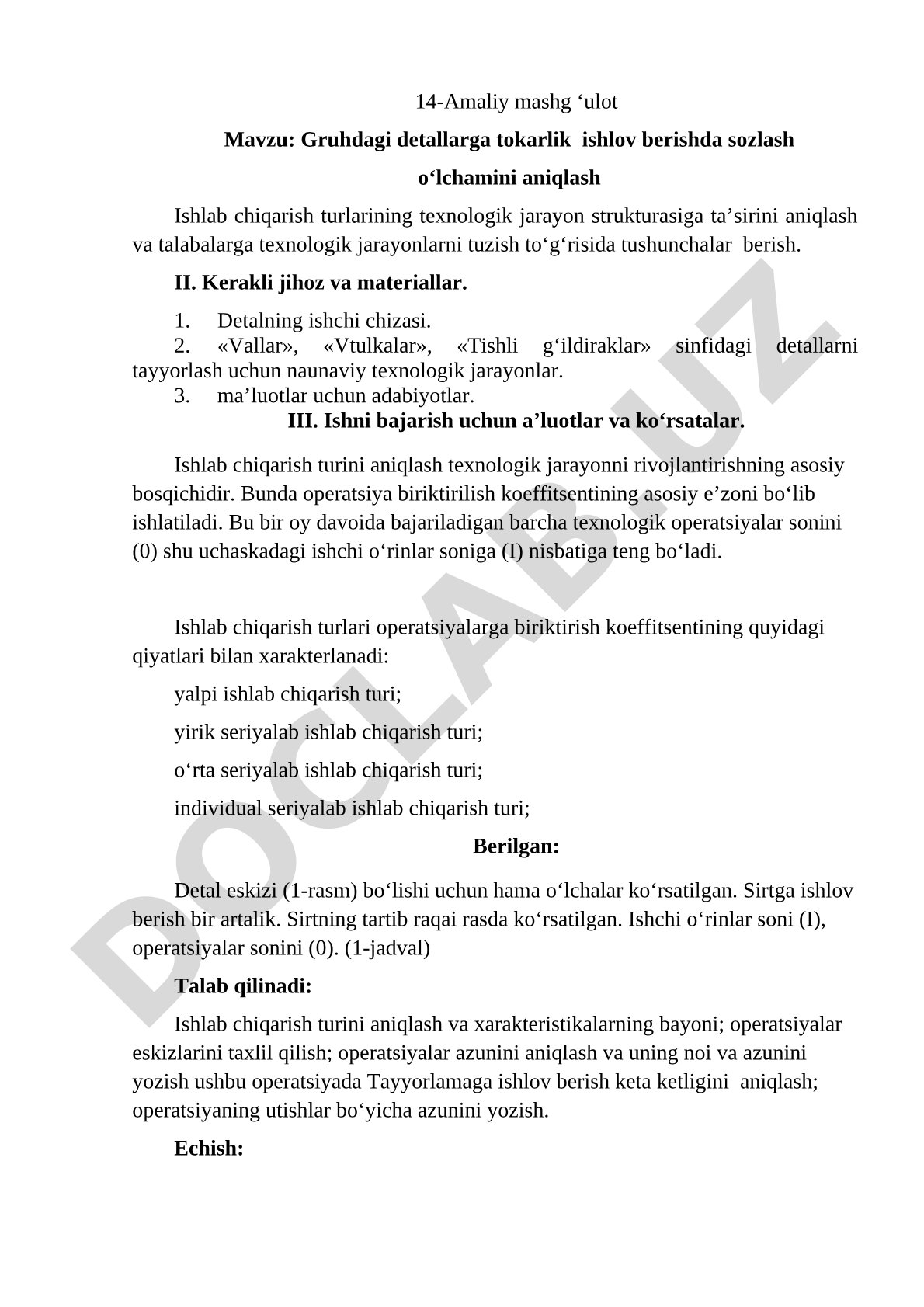 Gruhdagi detallarga tokarlik ishlov berishda sozlash olchamini aniqlash