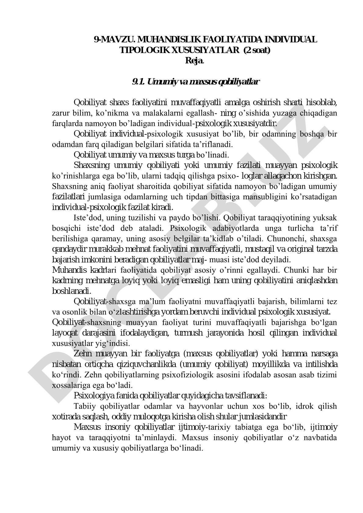 Muhandislik faoliyatida individual tipologik xususiyatlar