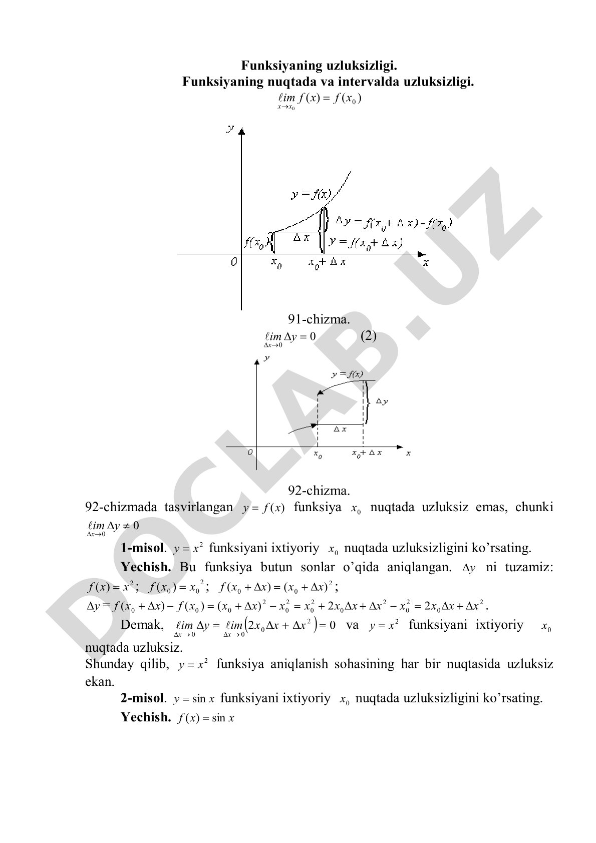 Funksiyaning nuqtada va intervalda uzluksizligi