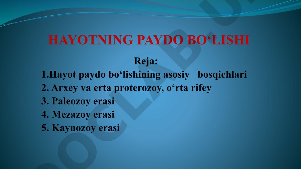 Hayotning paydo bo'lishi