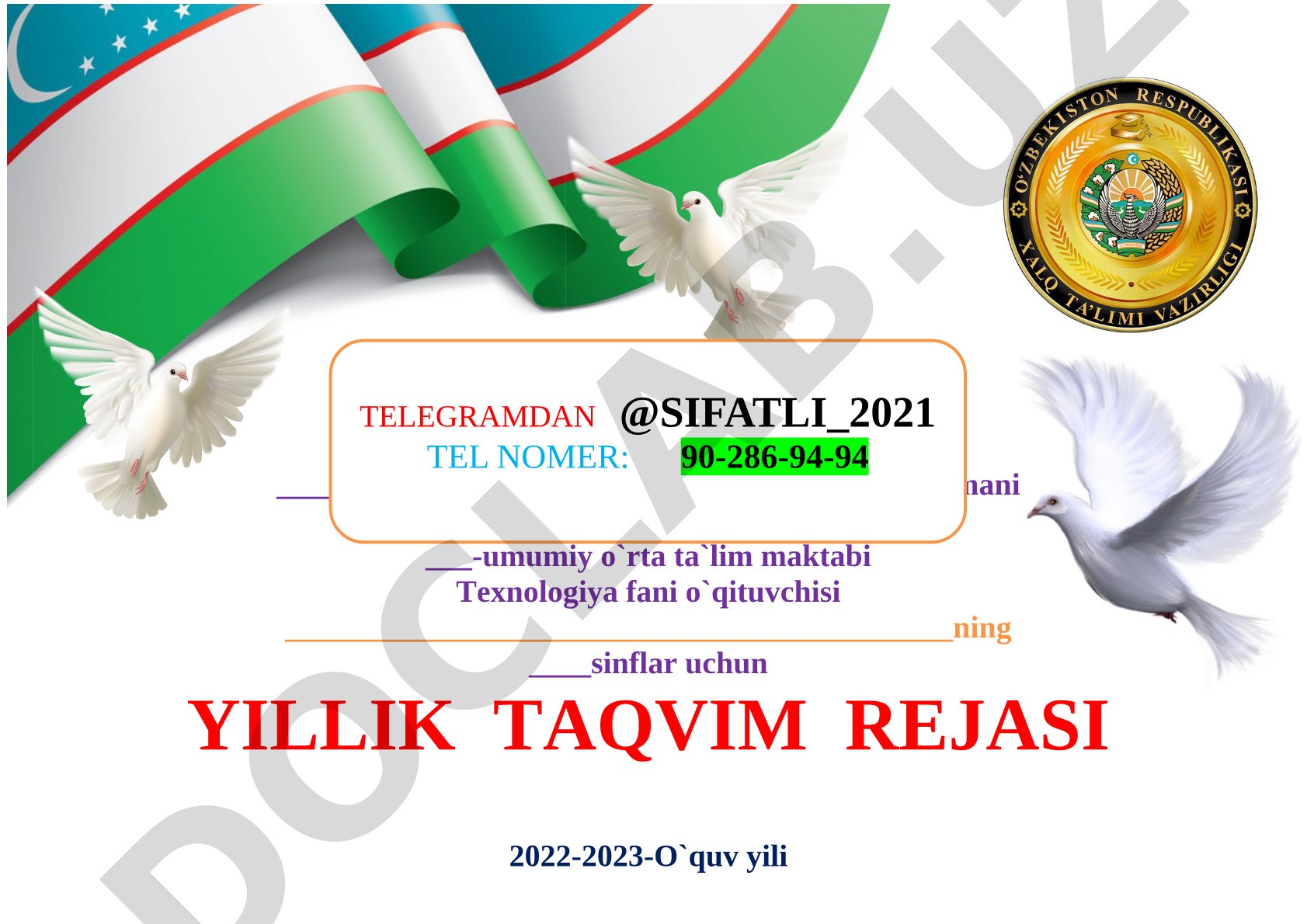 Texnologiya fanidan 5-sinf yillik taqvim rejasi