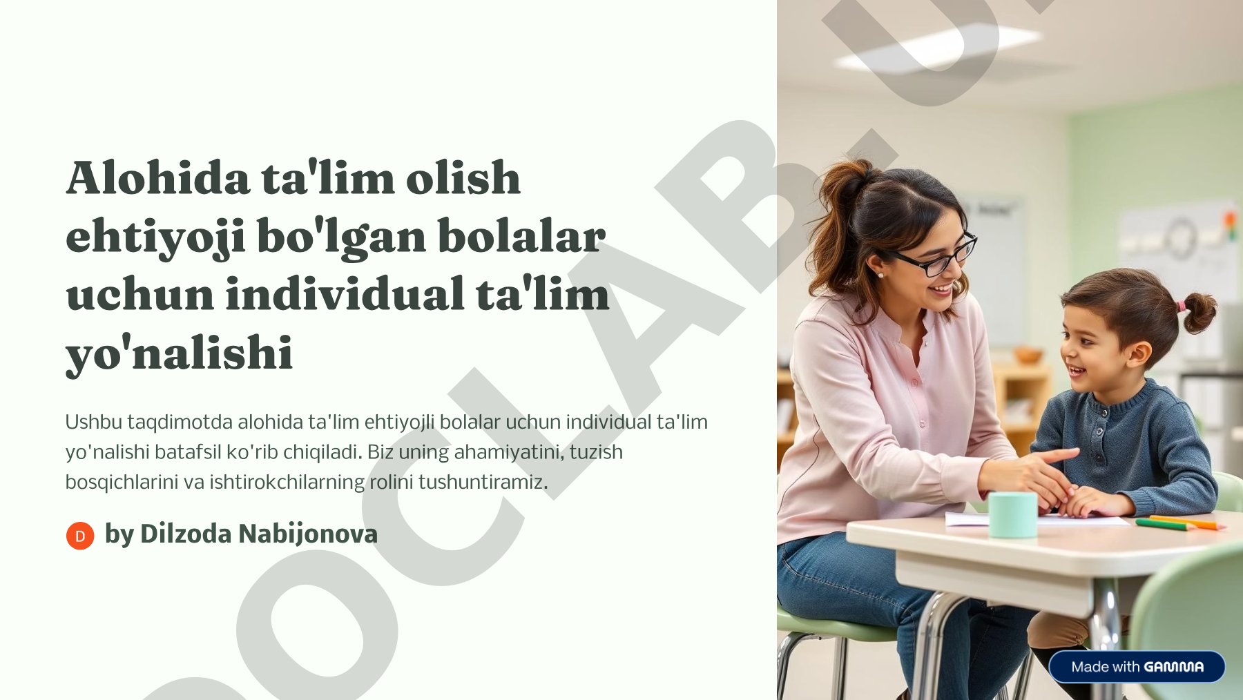 Alohida ta'lim olish ehtiyoji bo'lgan bolalar uchun individual ta'lim yo'nalishi