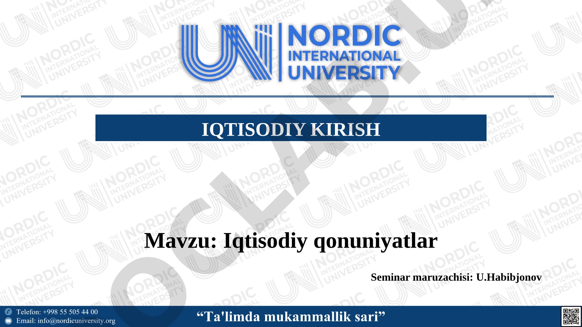 Iqtisodiy qonuniyatlar Seminar maruzachisi: U.Habibjonov
