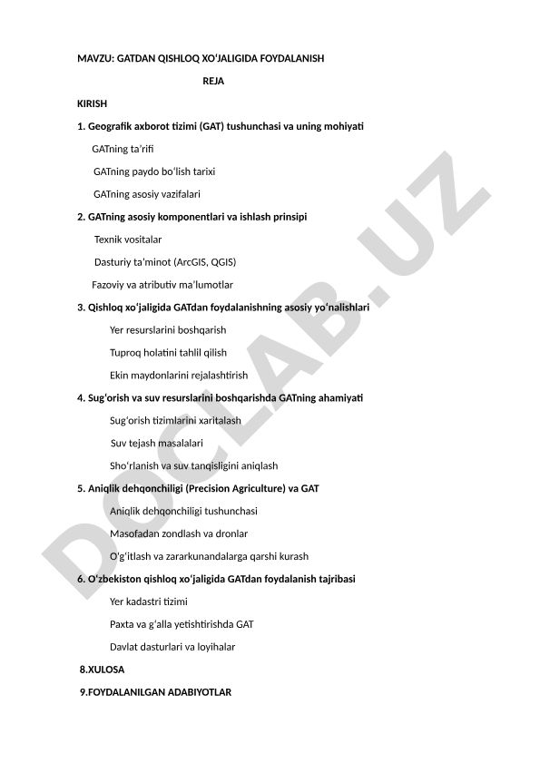GATdan qishloq xo‘jaligida foydalanish