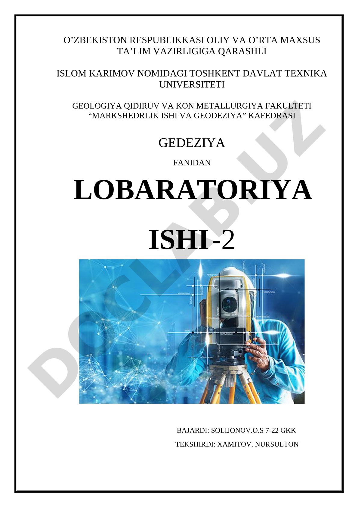 2T2 TEODOLITNI TEKSHIRISH